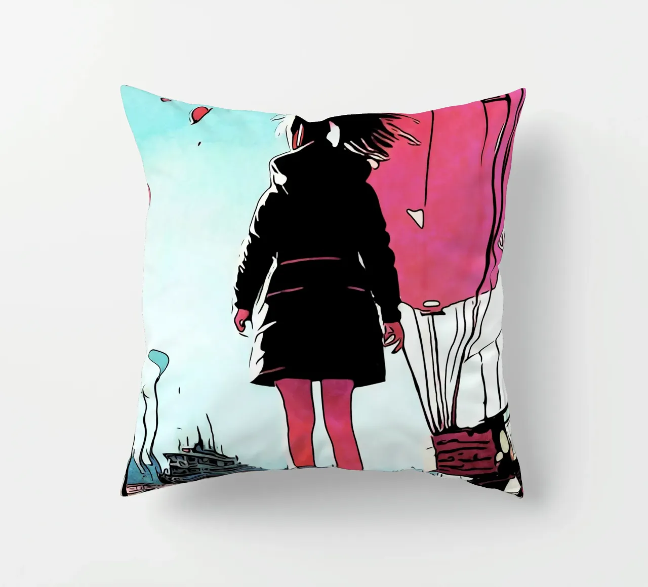 Ragazza con palloncini #3 cuscino da ZAMART - PopArt