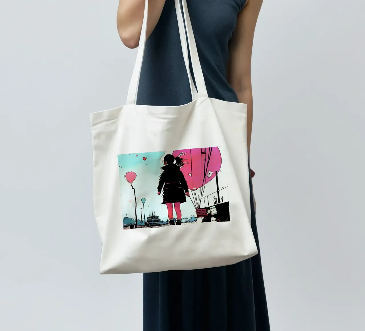 Ragazza con palloncini #3 borsa in juta da ZAMART - PopArt