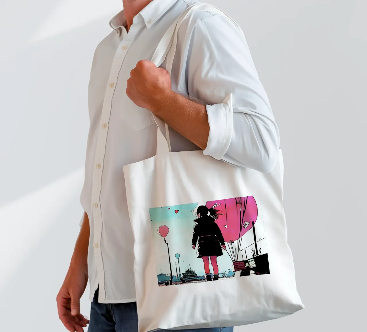 Ragazza con palloncini #3 borsa in juta da ZAMART - PopArt