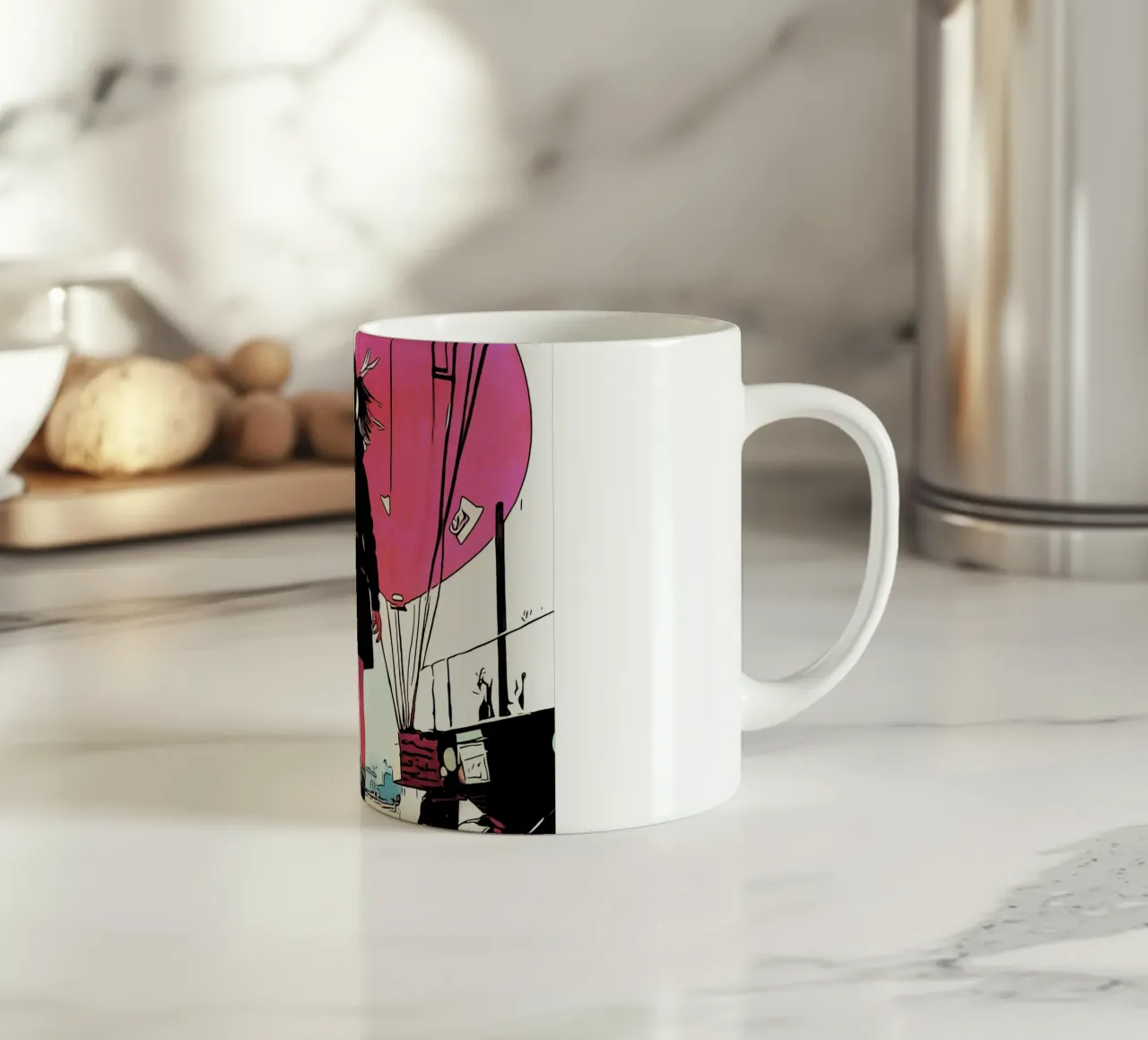 Ragazza con palloncini #3 tazza in ceramica da ZAMART - PopArt