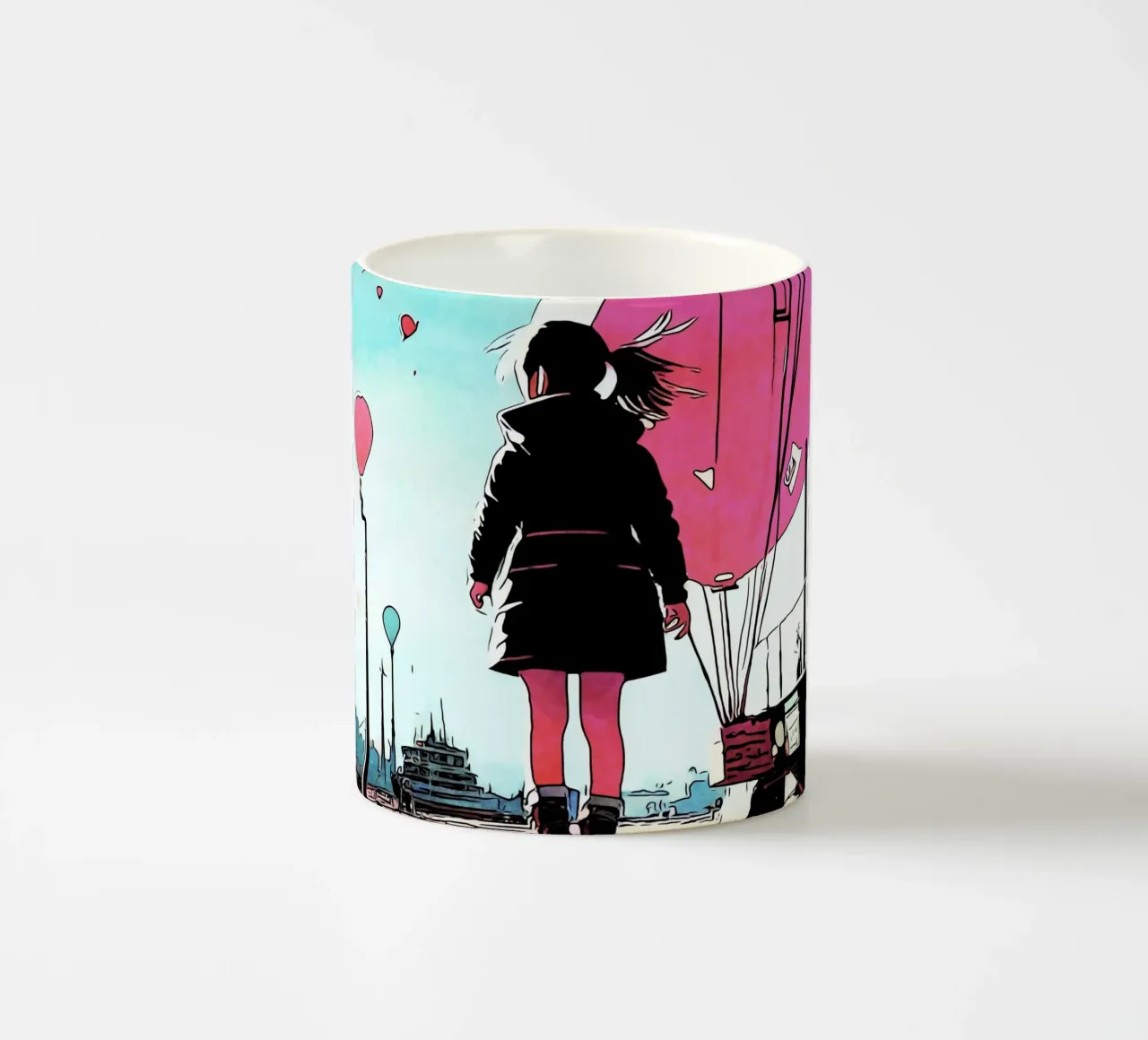 Ragazza con palloncini #3 tazza in ceramica da ZAMART - PopArt