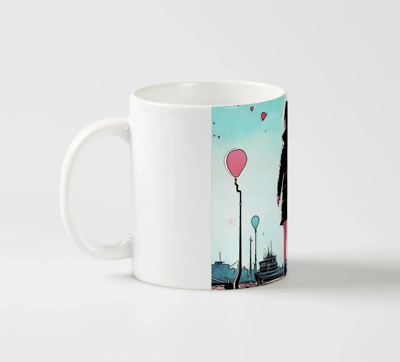 Ragazza con palloncini #3 tazza in ceramica da ZAMART - PopArt