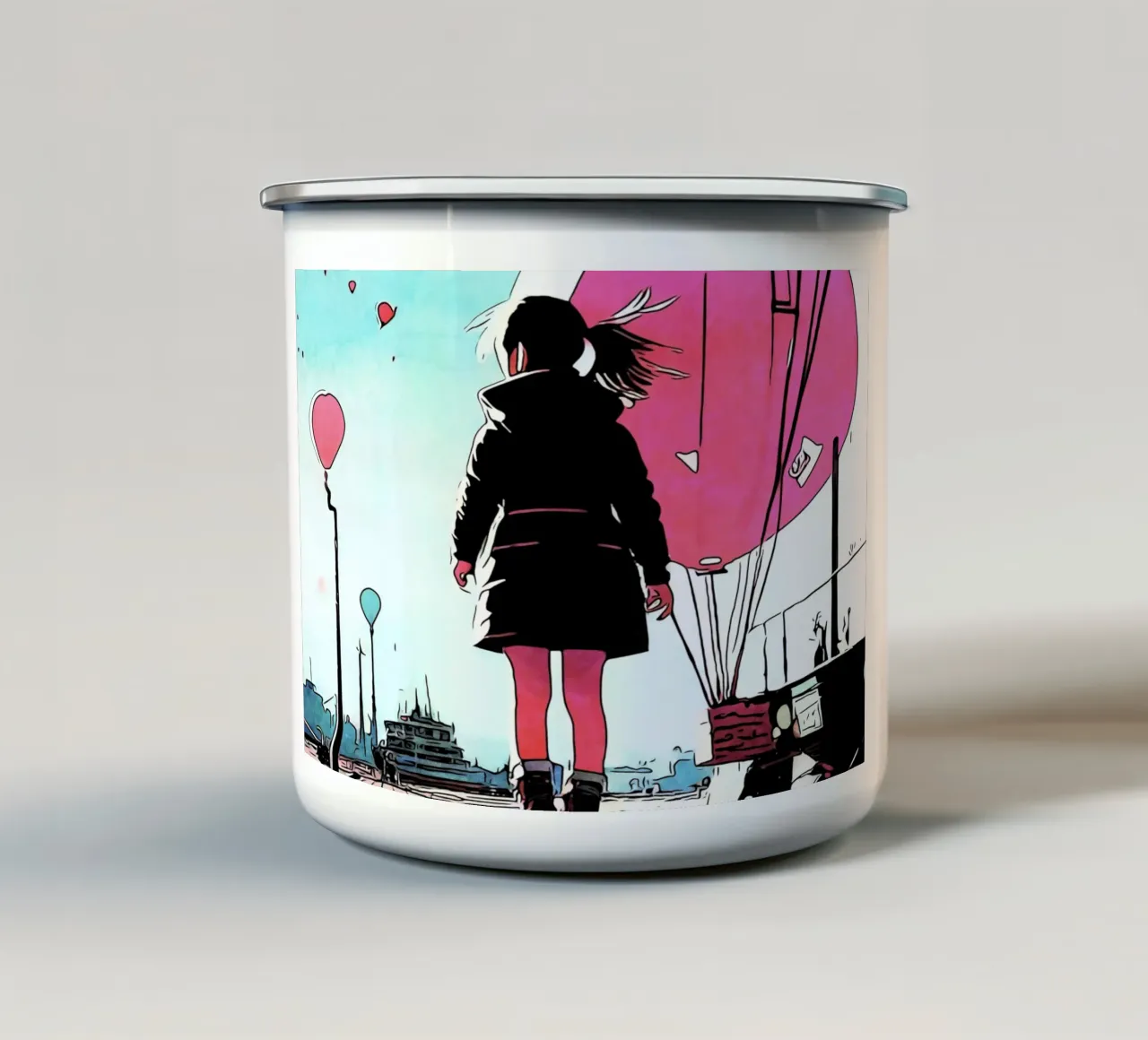 Ragazza con palloncini #3 tazza in smalto da ZAMART - PopArt