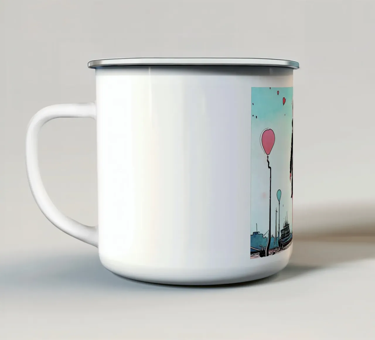 Ragazza con palloncini #3 tazza in smalto da ZAMART - PopArt