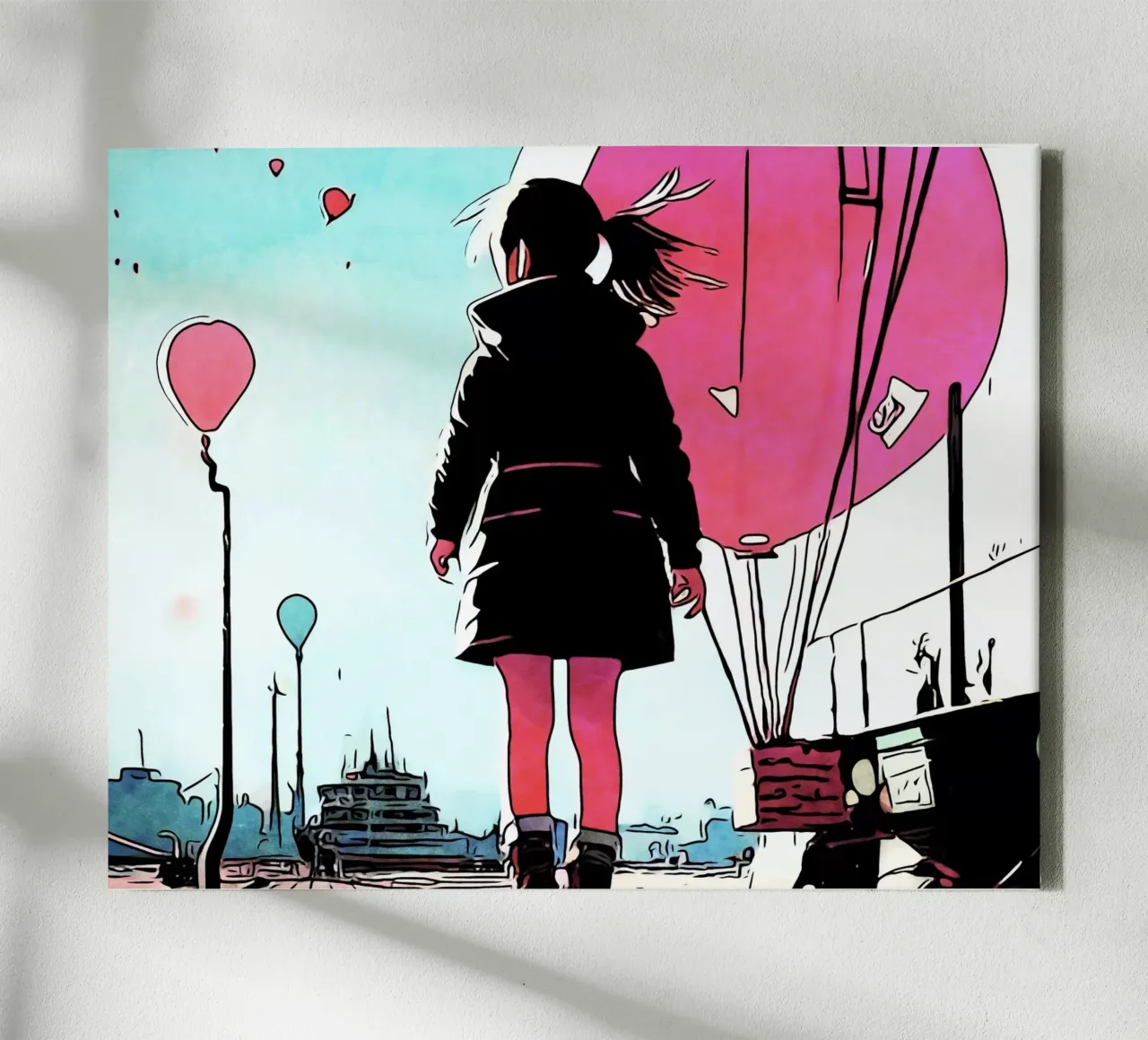 Ragazza con palloncini #3 tela con Cornice a cassetta da ZAMART - PopArt