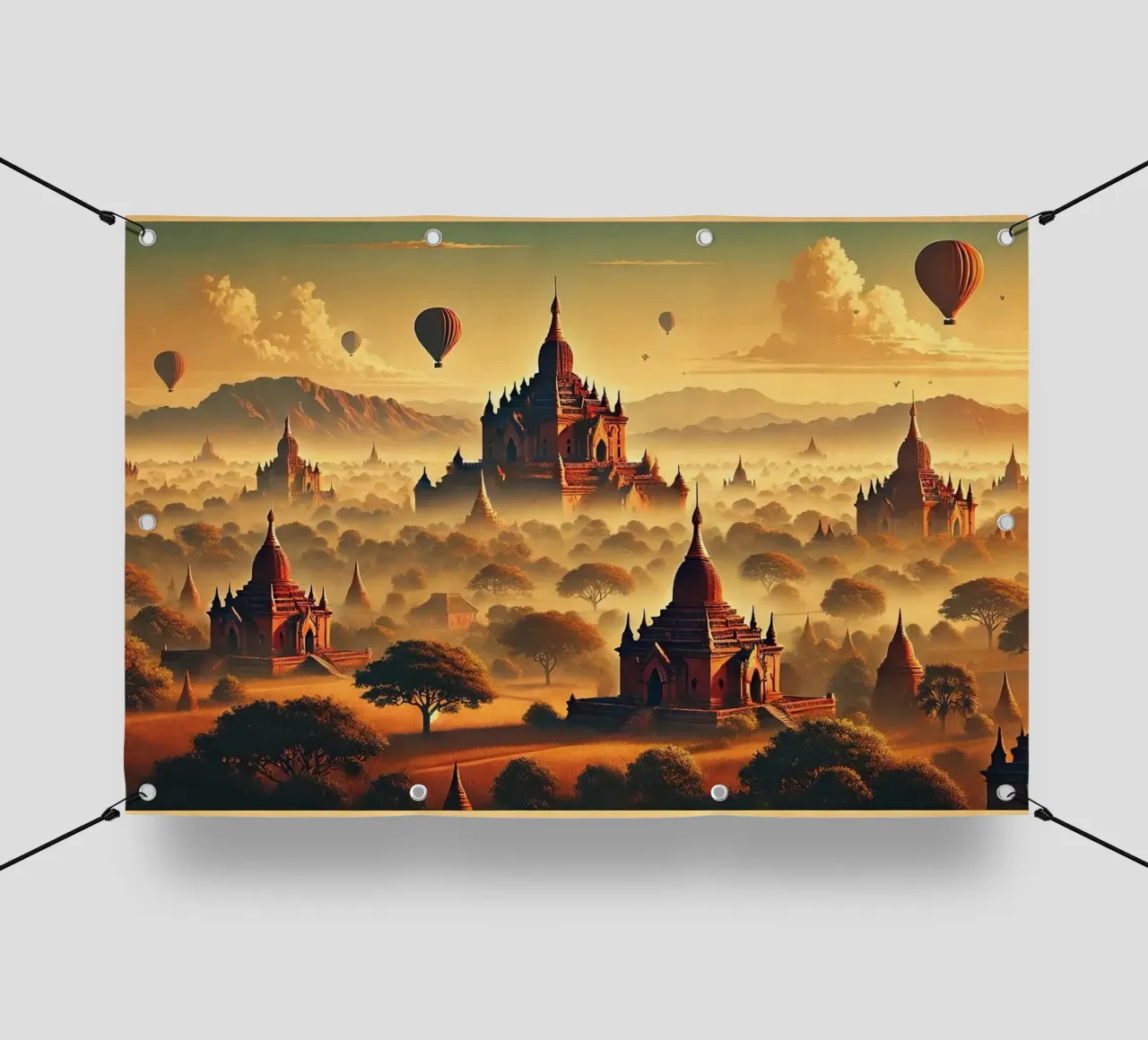 Poster d'epoca di Bagan, Myanmar telo in pvc da Wanderlust Vibes