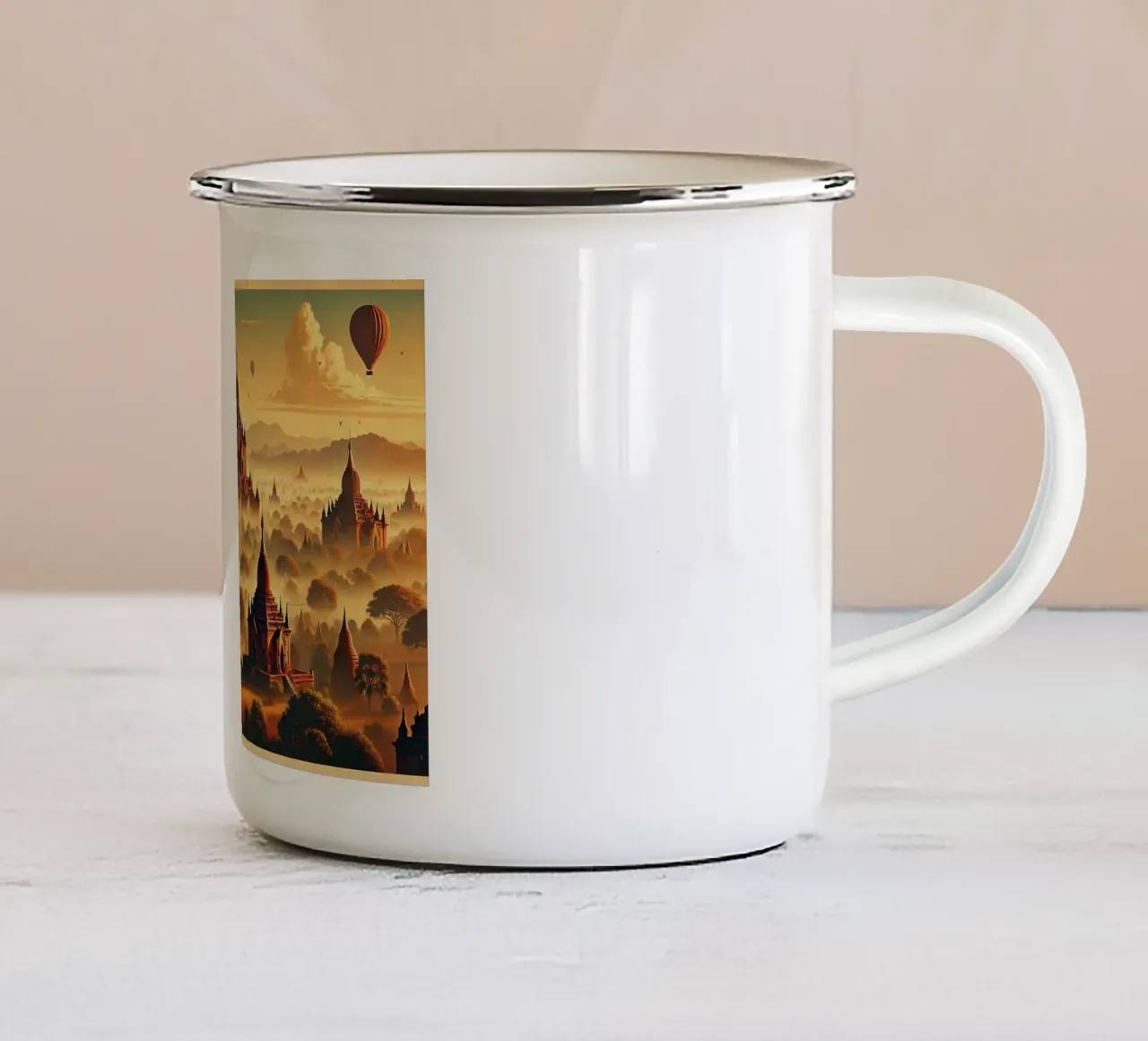 Poster d'epoca di Bagan, Myanmar tazza in smalto da Wanderlust Vibes