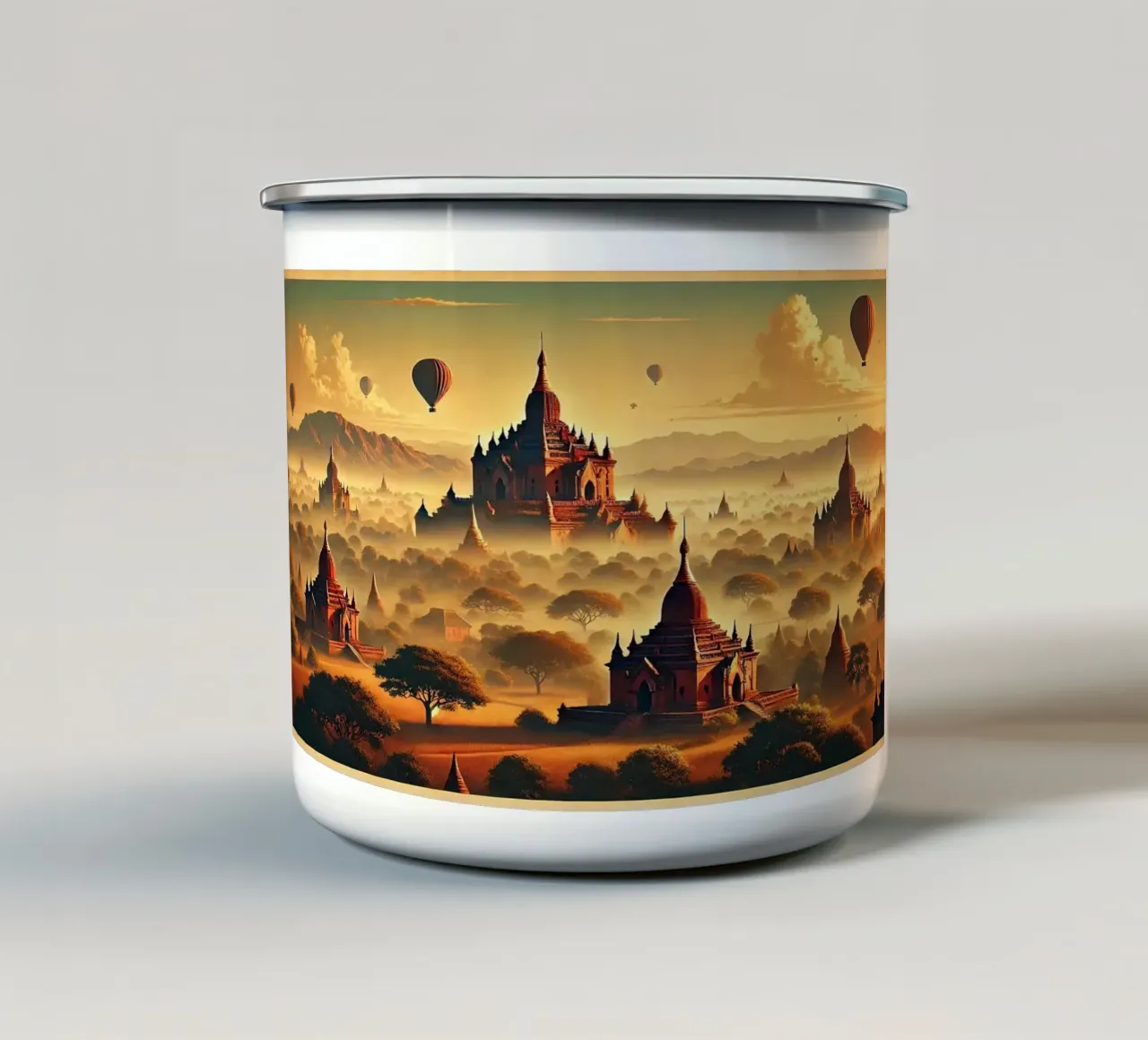 Poster d'epoca di Bagan, Myanmar tazza in smalto da Wanderlust Vibes