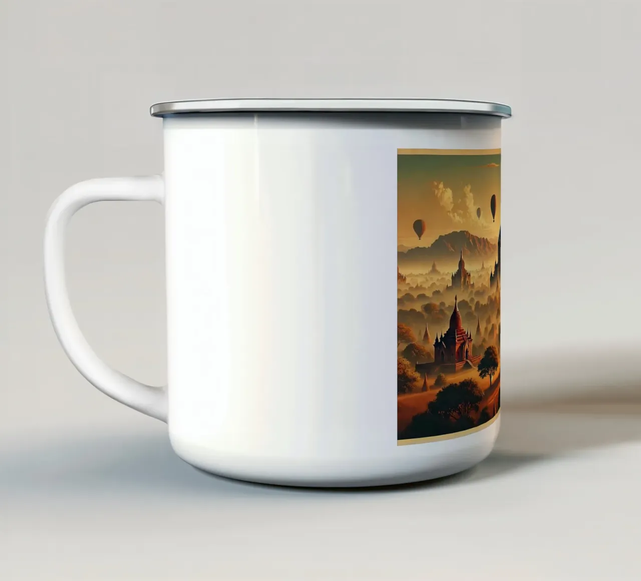 Poster d'epoca di Bagan, Myanmar tazza in smalto da Wanderlust Vibes