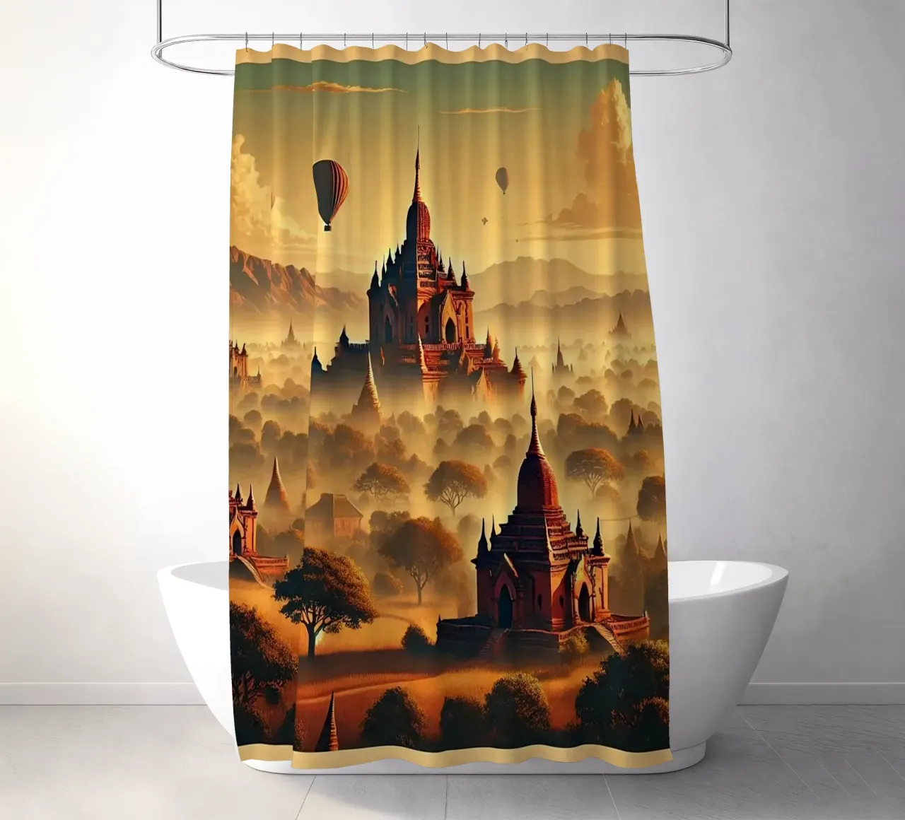 Poster d'epoca di Bagan, Myanmar tenda da doccia da Wanderlust Vibes