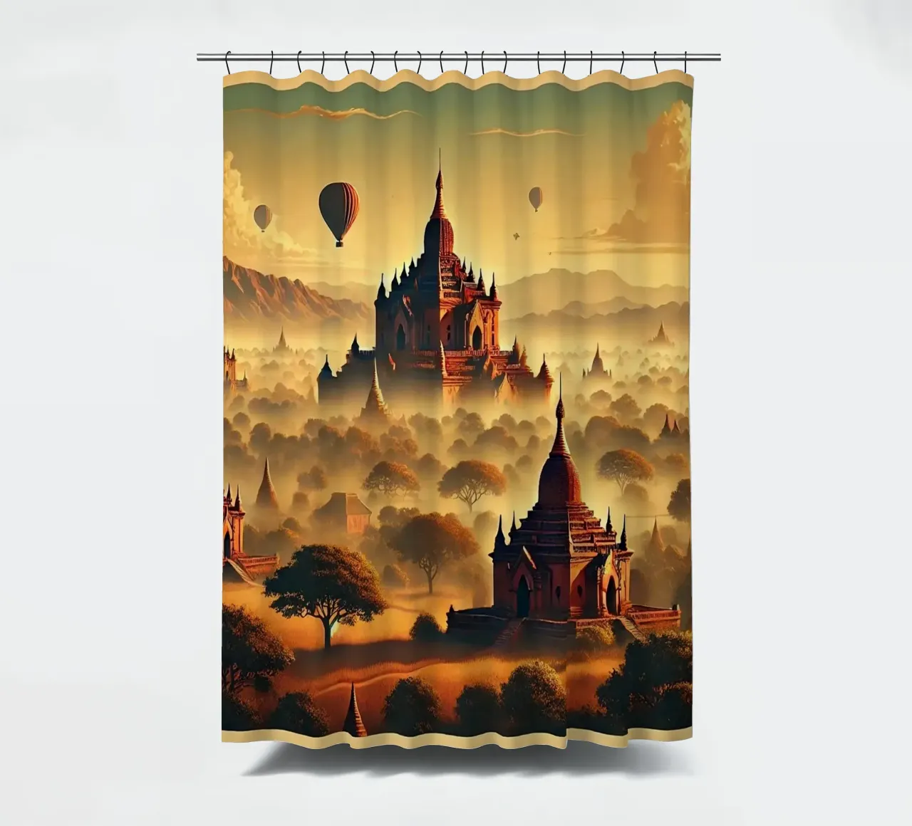 Poster d'epoca di Bagan, Myanmar tenda da doccia da Wanderlust Vibes