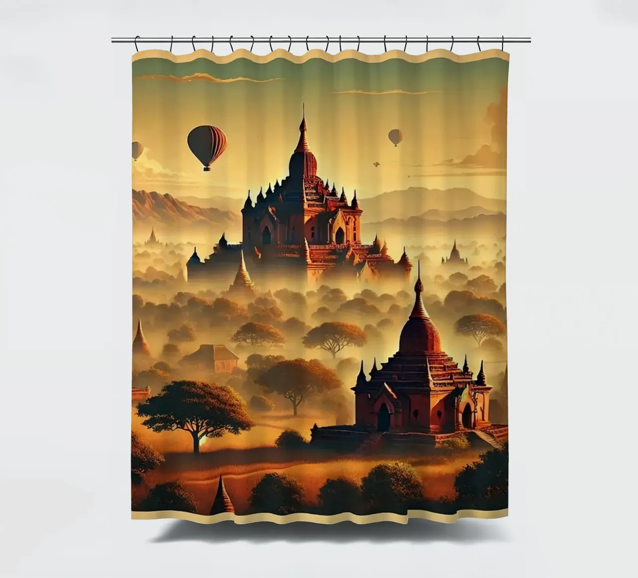 Poster d'epoca di Bagan, Myanmar tenda da doccia da Wanderlust Vibes