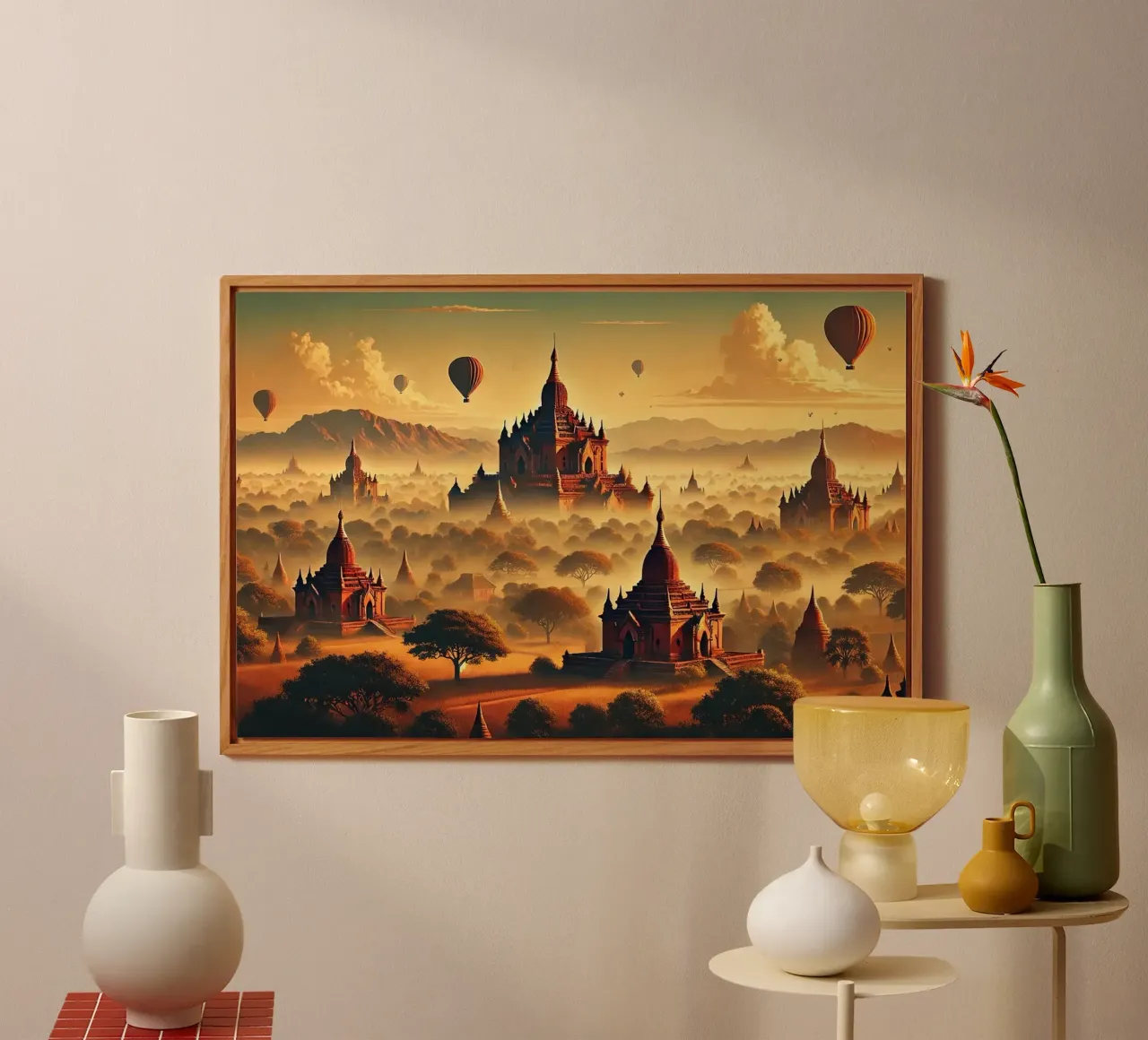 Poster d'epoca di Bagan, Myanmar alluminio dibond da Wanderlust Vibes