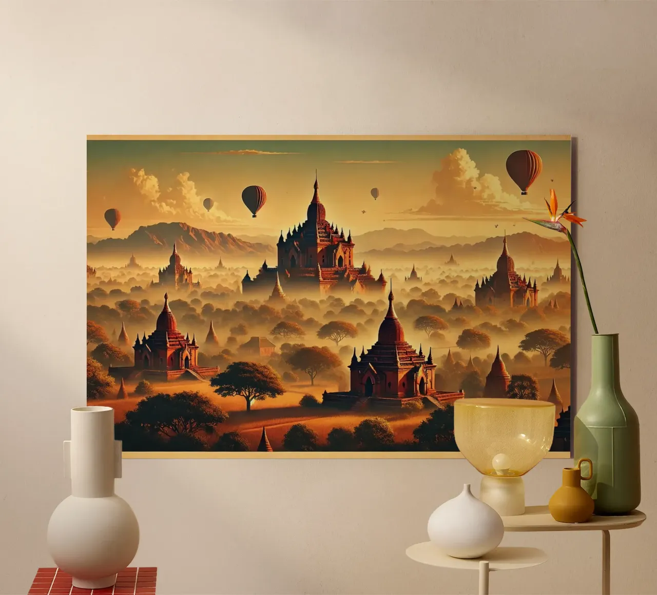 Poster d'epoca di Bagan, Myanmar alluminio dibond da Wanderlust Vibes