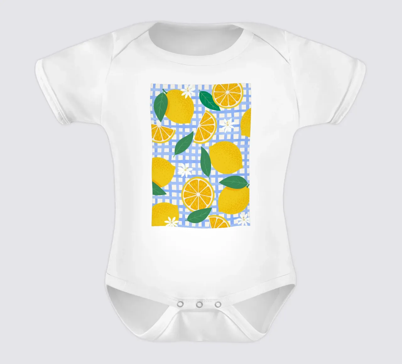 Bright Lemon & Orange Slice Pattern short-sleeve baby romper by The Art Club