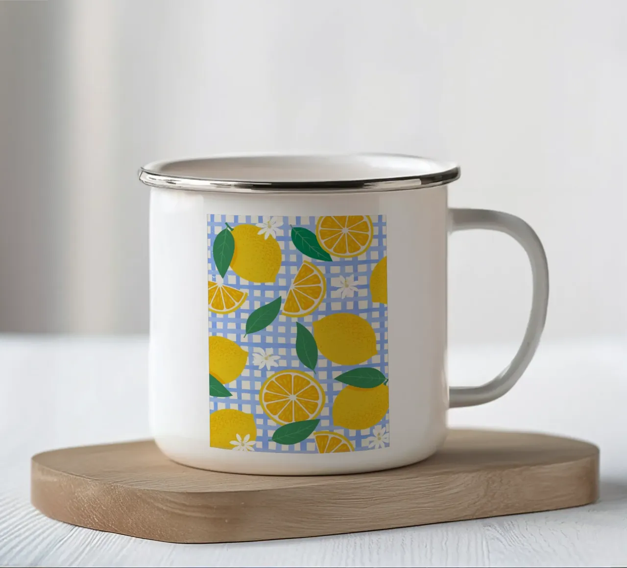 Bright Lemon & Orange Slice Pattern enamel mug by The Art Club