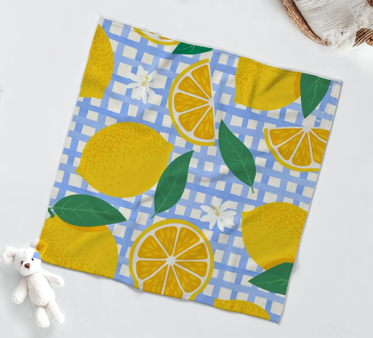 Bright Lemon & Orange Slice Pattern fleece blanket by The Art Club