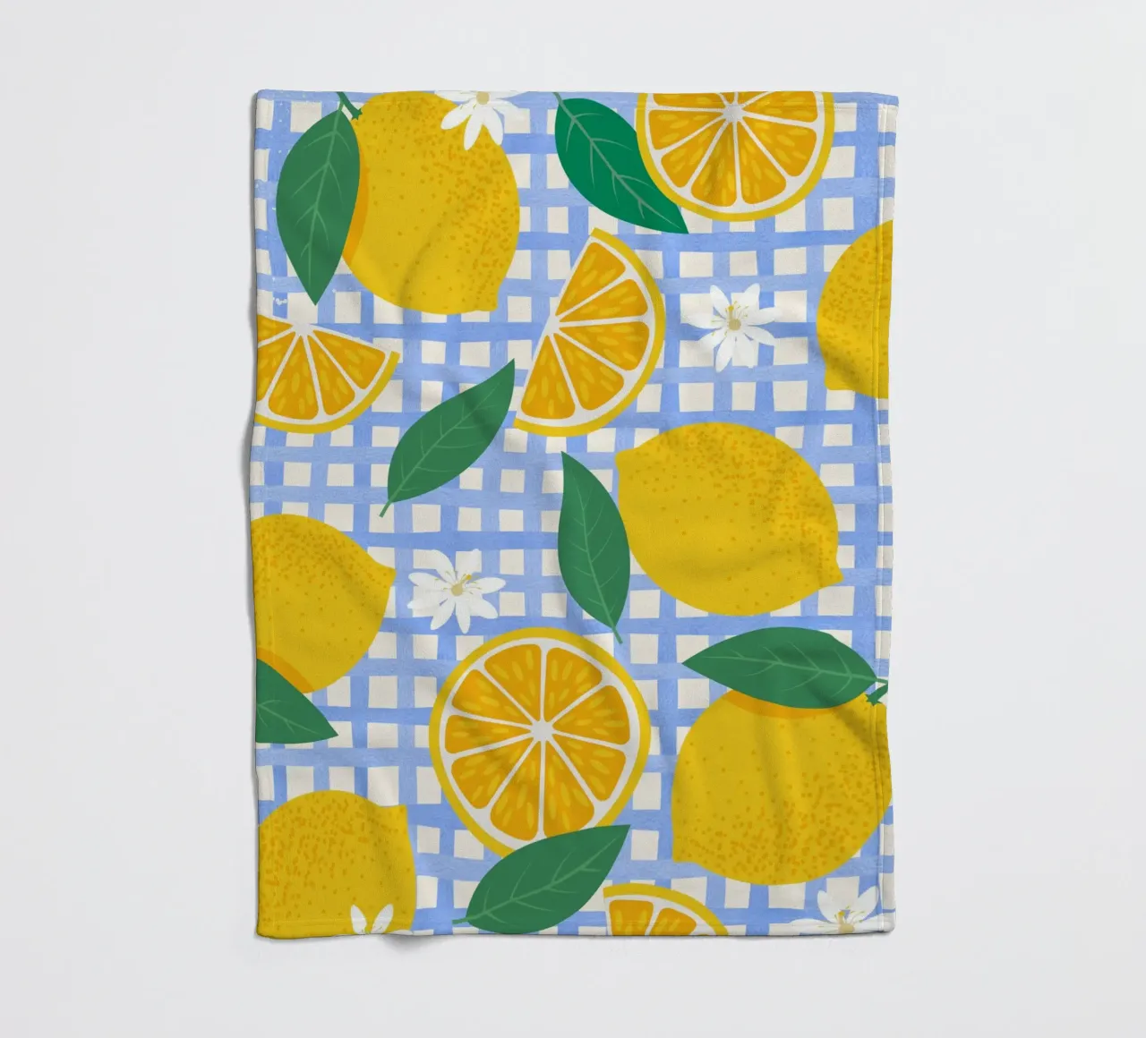 Bright Lemon & Orange Slice Pattern fleece blanket by The Art Club