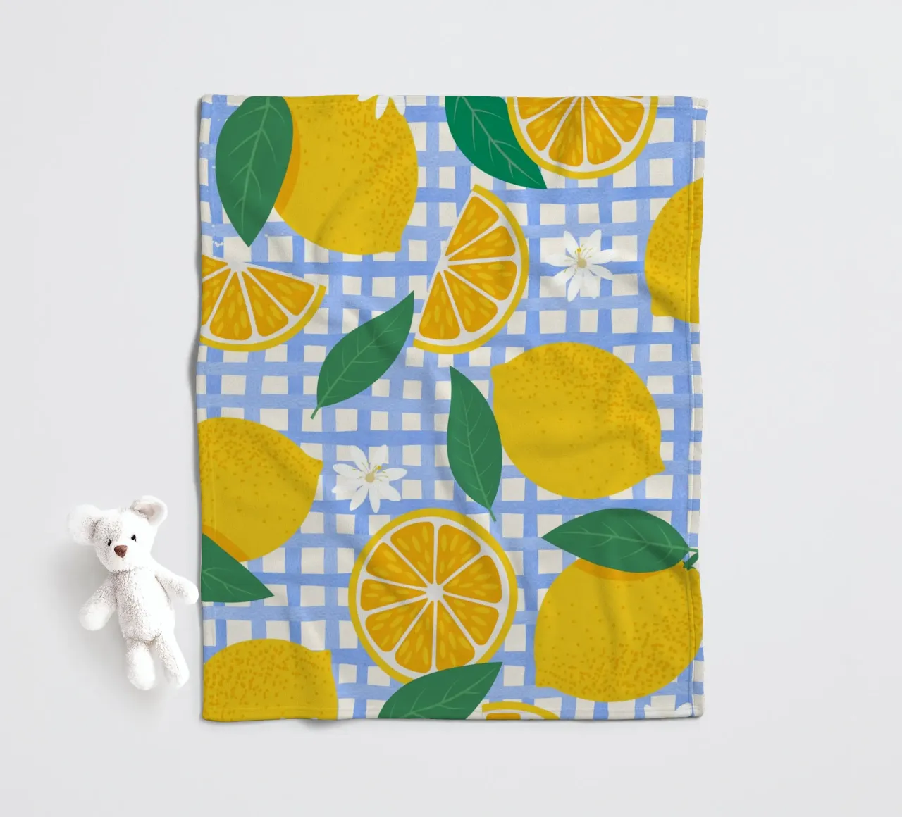 Bright Lemon & Orange Slice Pattern fleece blanket by The Art Club