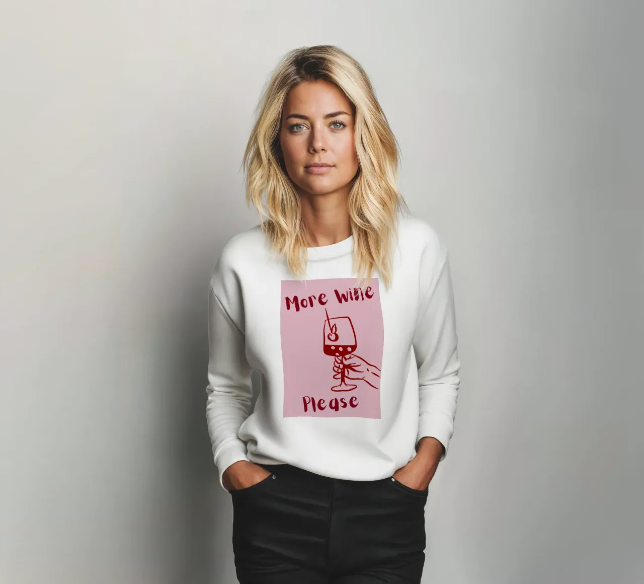 More Wine Please Illustrazione minimale in rosso e rosa felpa da The Art Club