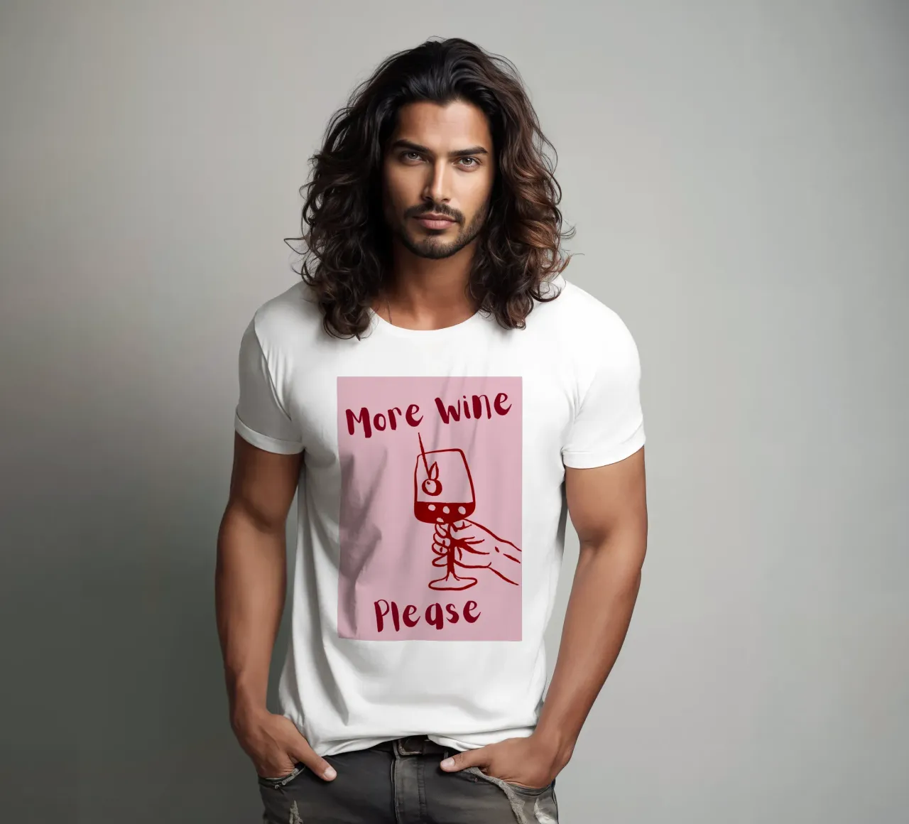 More Wine Please Illustrazione minimale in rosso e rosa t-shirt da The Art Club