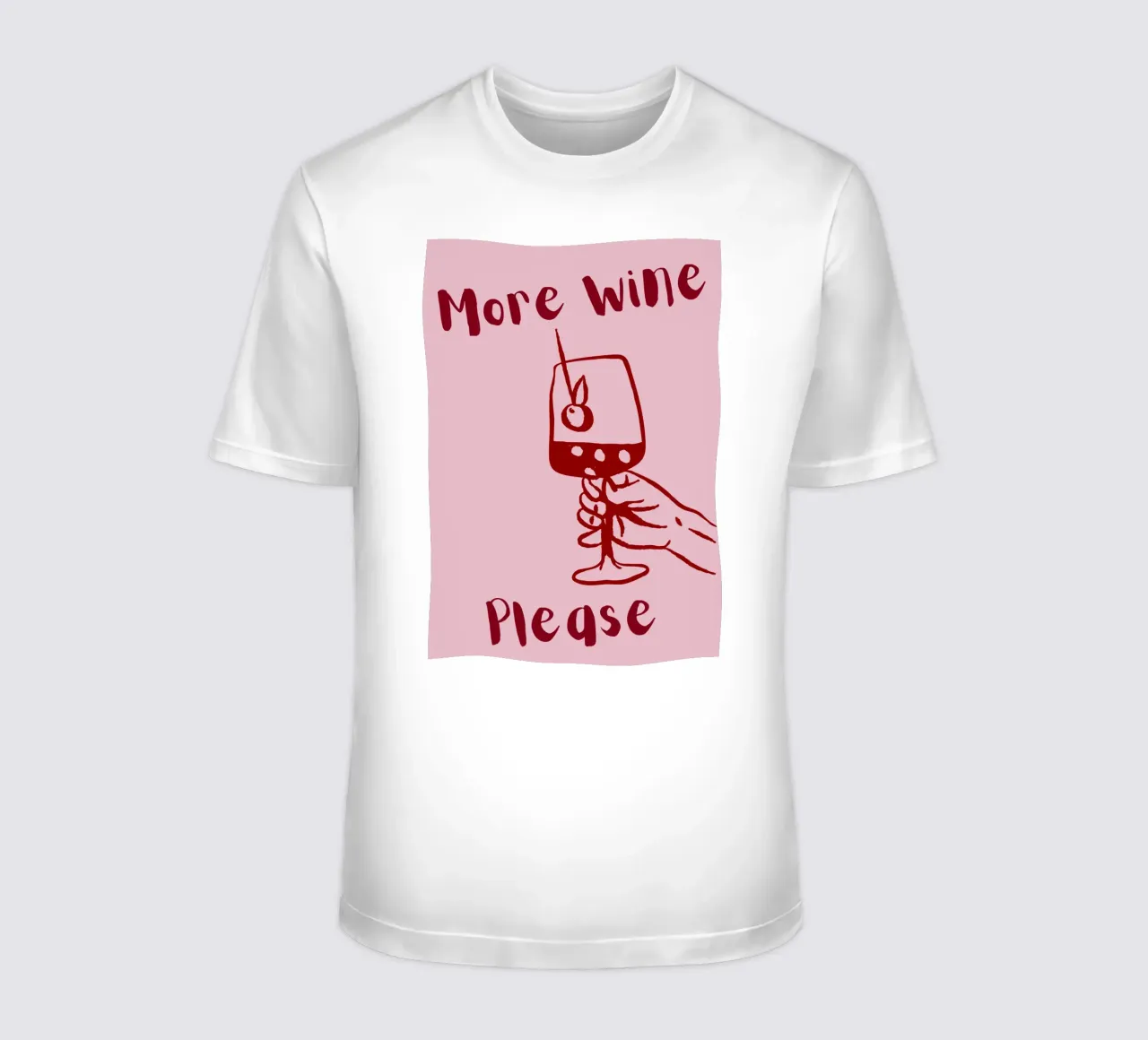 More Wine Please Illustrazione minimale in rosso e rosa t-shirt da The Art Club