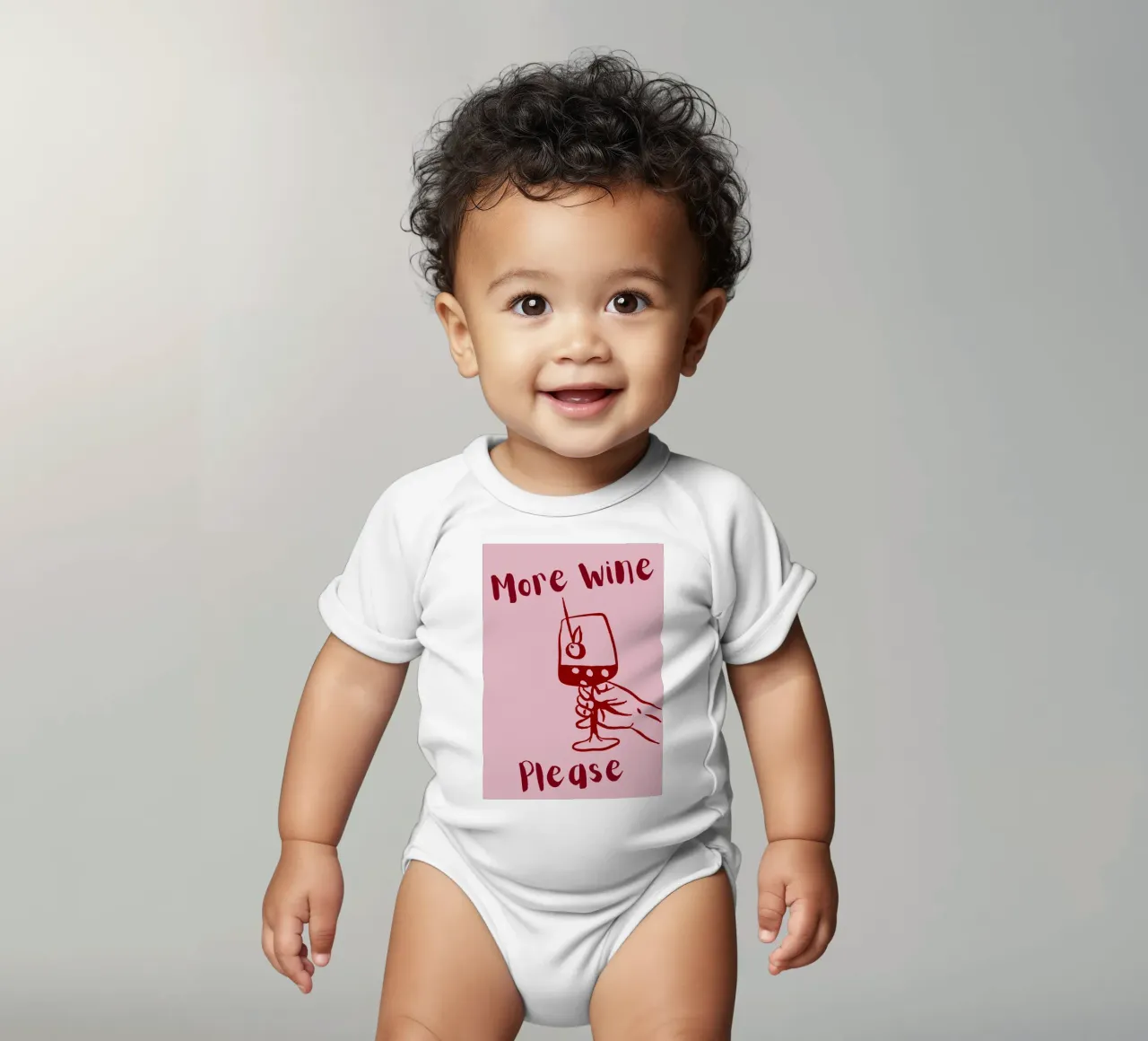 More Wine Please Illustrazione minimale in rosso e rosa body neonato maniche corte da The Art Club