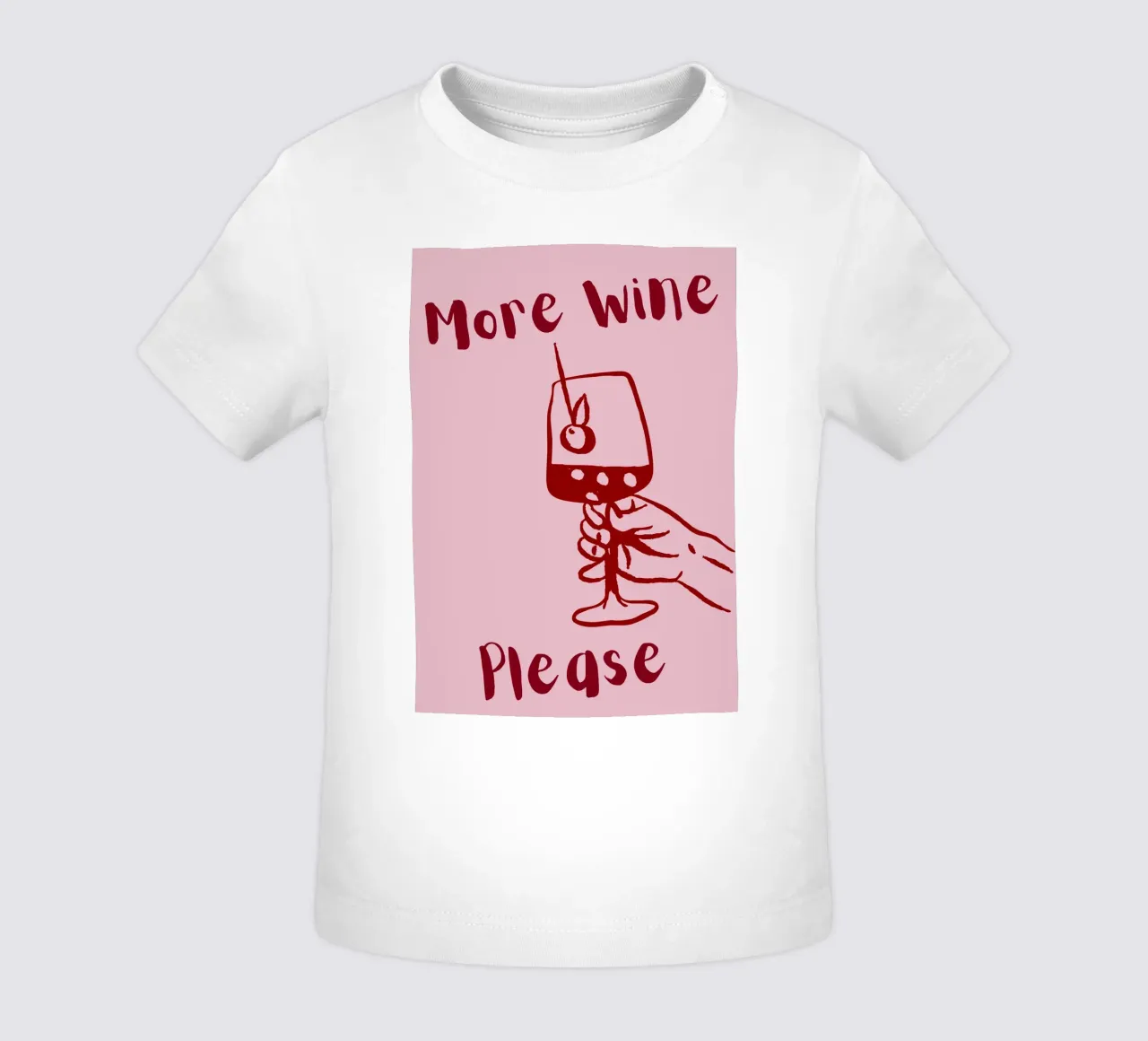 More Wine Please Illustrazione minimale in rosso e rosa maglietta neonato da The Art Club