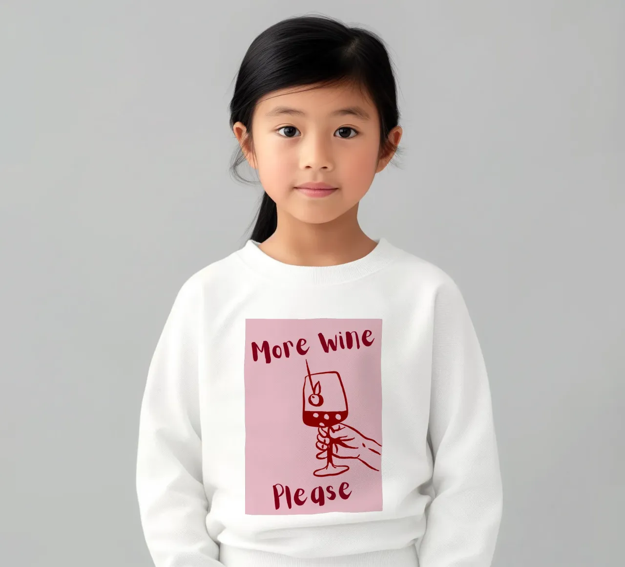 More Wine Please Illustrazione minimale in rosso e rosa felpa bambino da The Art Club