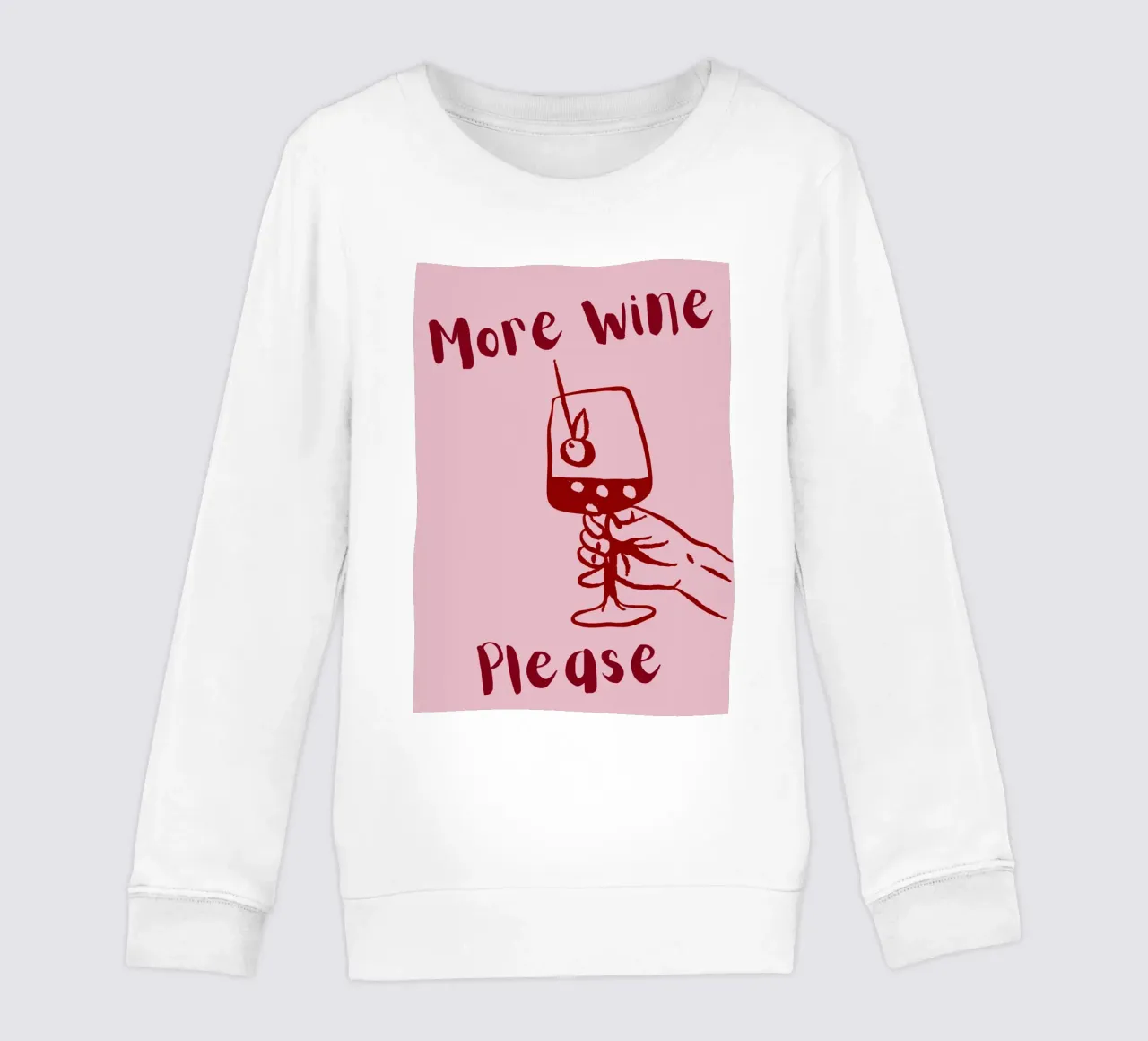 More Wine Please Illustrazione minimale in rosso e rosa felpa bambino da The Art Club