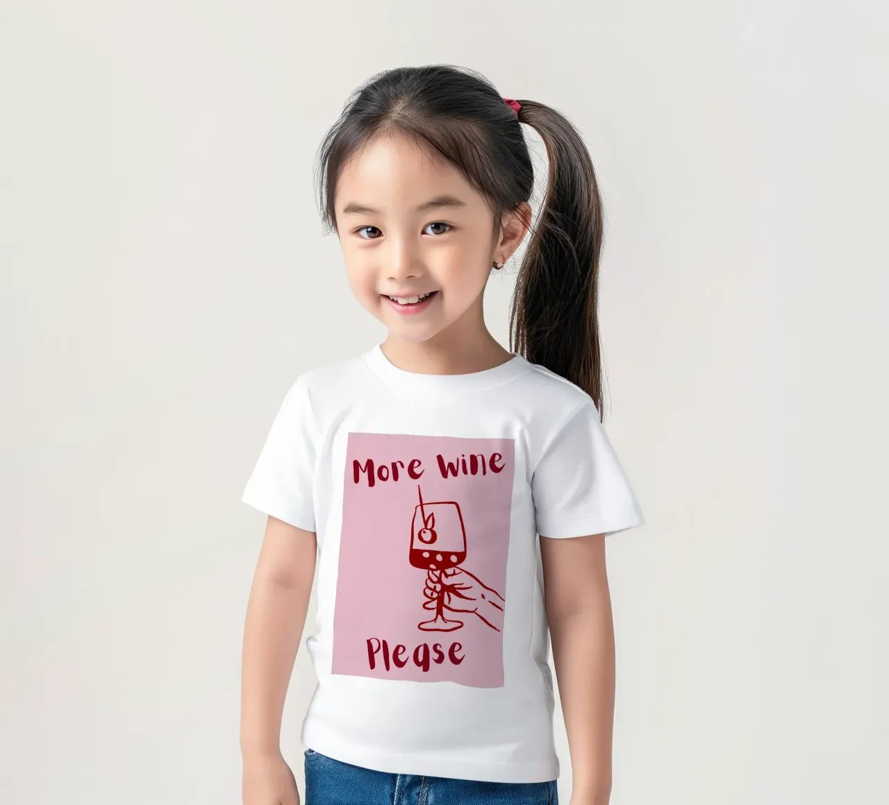 More Wine Please Illustrazione minimale in rosso e rosa t-shirt bambini da The Art Club