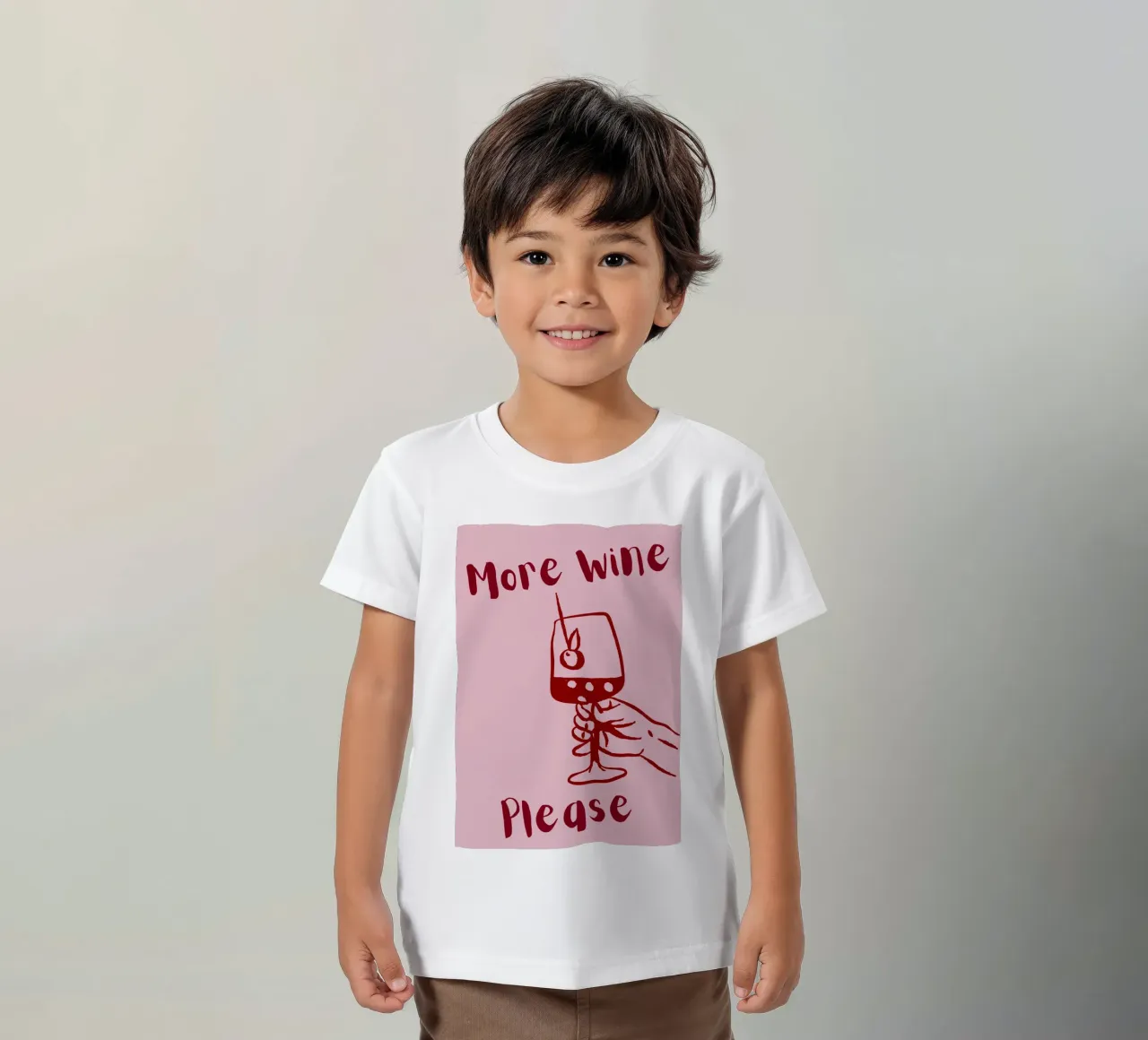 More Wine Please Illustrazione minimale in rosso e rosa t-shirt bambini da The Art Club