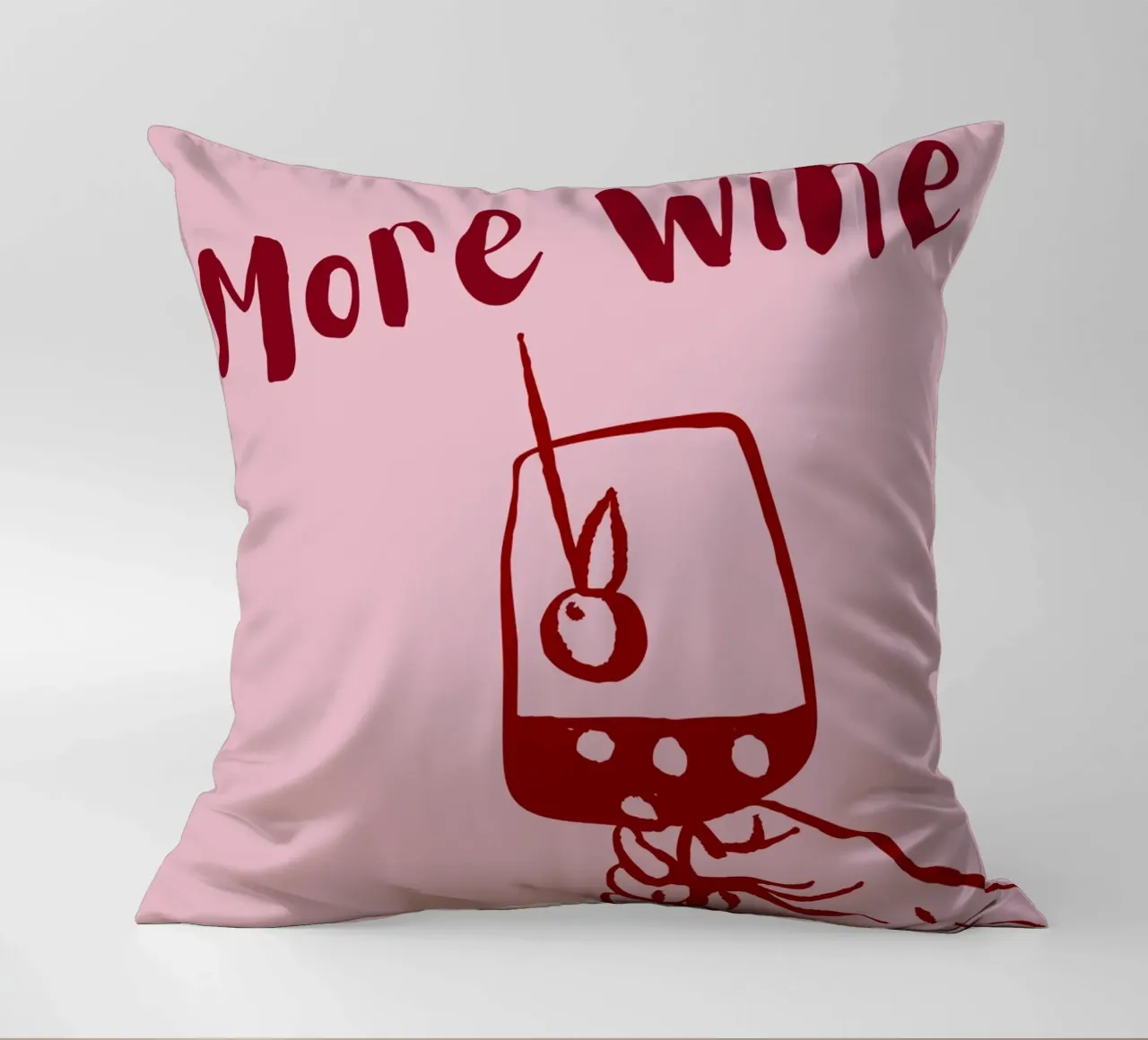More Wine Please Illustrazione minimale in rosso e rosa cuscino da The Art Club