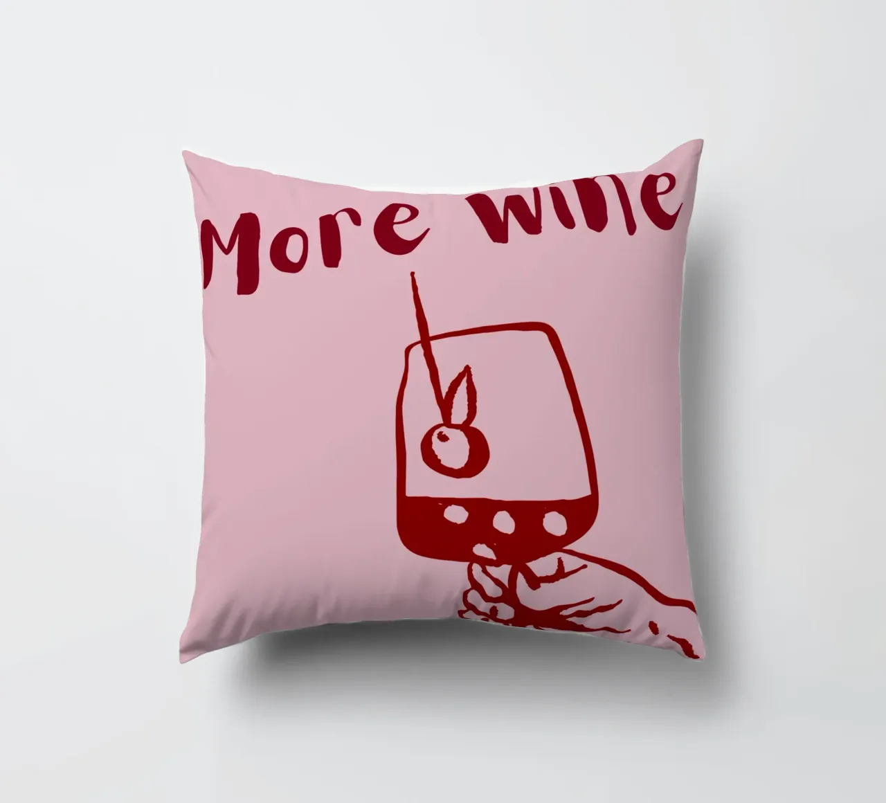 More Wine Please Illustrazione minimale in rosso e rosa cuscino da The Art Club