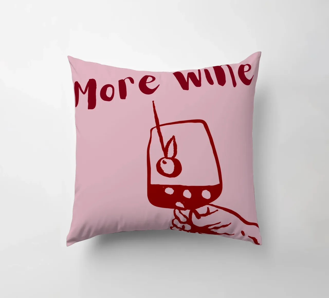 More Wine Please Illustrazione minimale in rosso e rosa cuscino da The Art Club