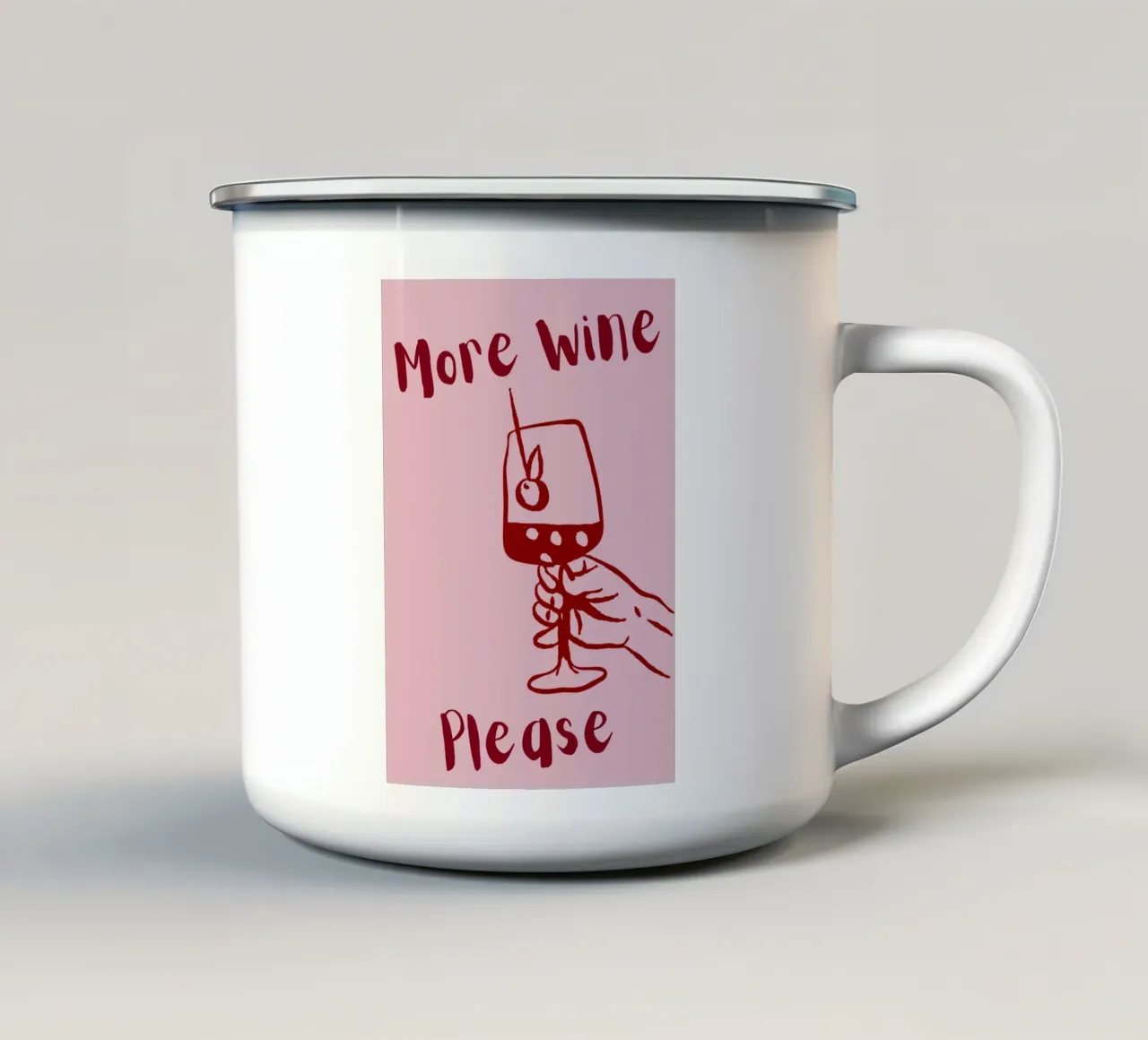 More Wine Please Illustrazione minimale in rosso e rosa tazza in smalto da The Art Club