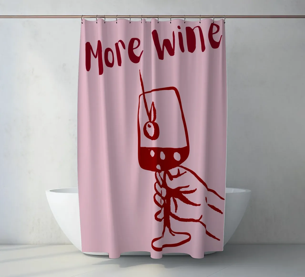 More Wine Please Illustrazione minimale in rosso e rosa tenda da doccia da The Art Club
