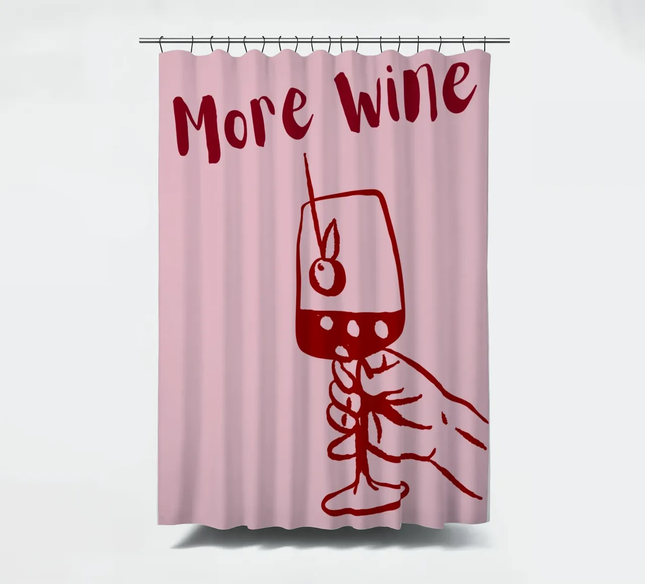 More Wine Please Illustrazione minimale in rosso e rosa tenda da doccia da The Art Club
