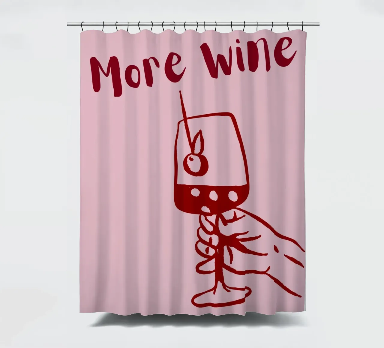 More Wine Please Illustrazione minimale in rosso e rosa tenda da doccia da The Art Club
