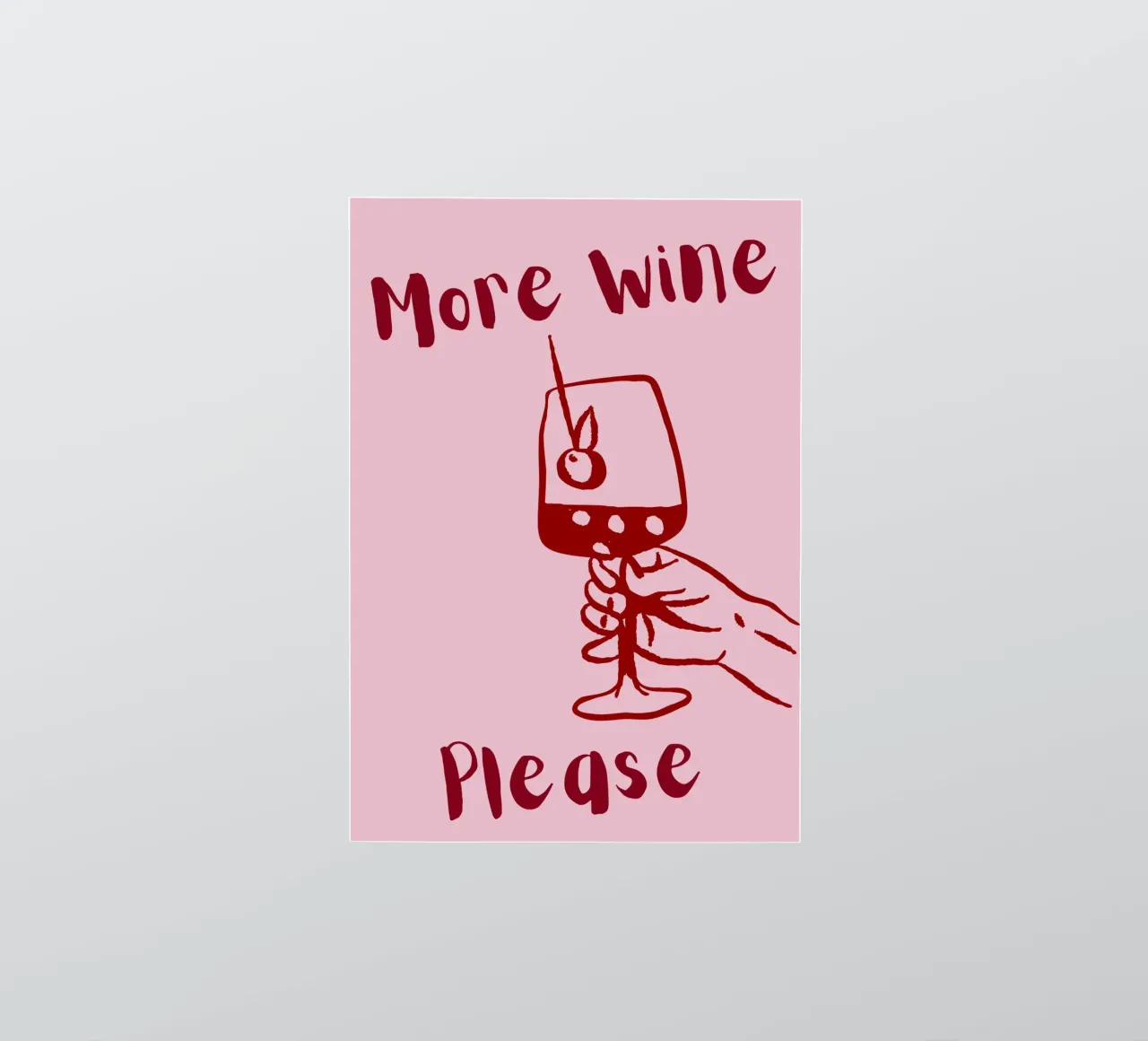 More Wine Please Illustrazione minimale in rosso e rosa adesivo da The Art Club