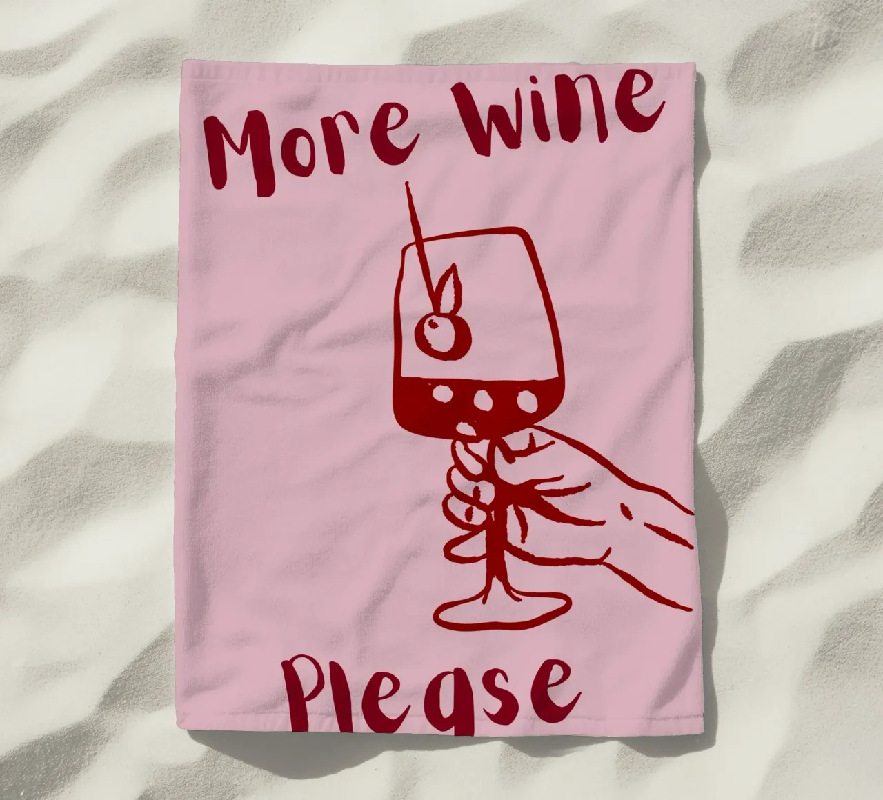 More Wine Please Illustrazione minimale in rosso e rosa telo mare da The Art Club