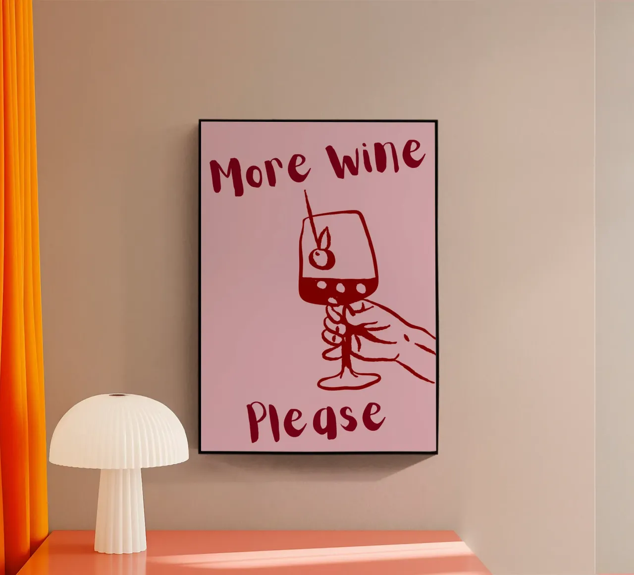 More Wine Please Illustrazione minimale in rosso e rosa plexiglass da The Art Club