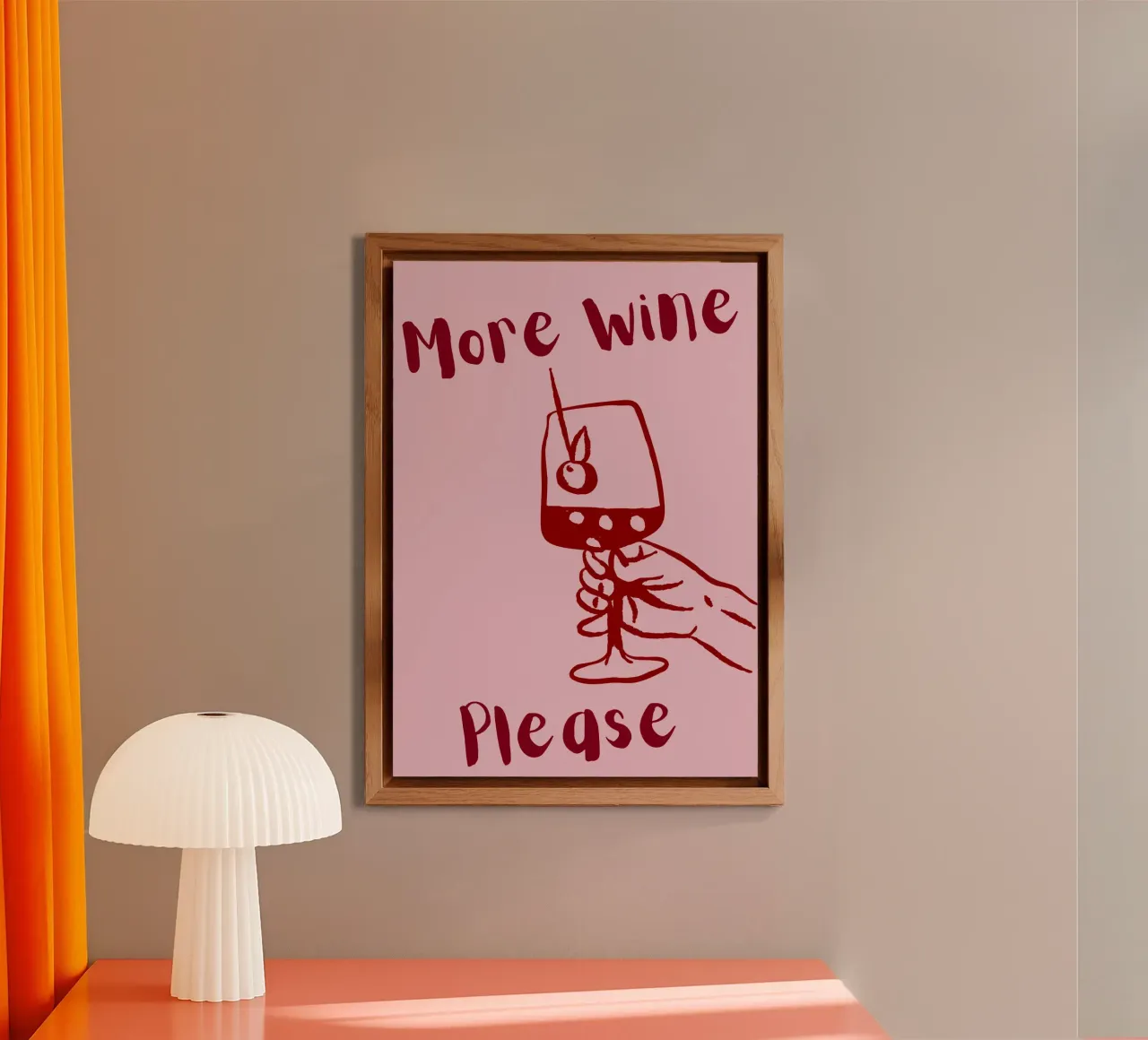 More Wine Please Illustrazione minimale in rosso e rosa alluminio dibond da The Art Club