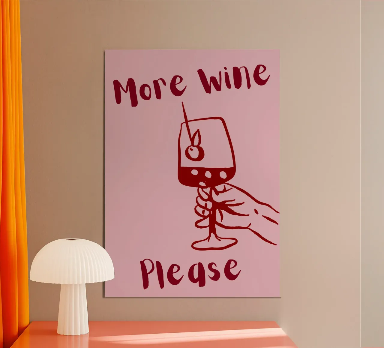More Wine Please Illustrazione minimale in rosso e rosa alluminio dibond da The Art Club
