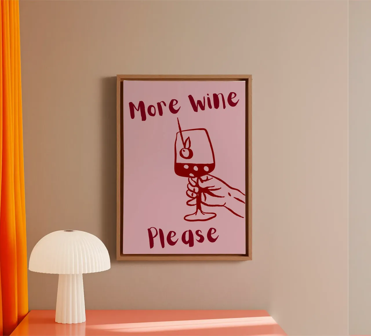 More Wine Please Minimal Illustration in Red and Pink canvas by The Art Club