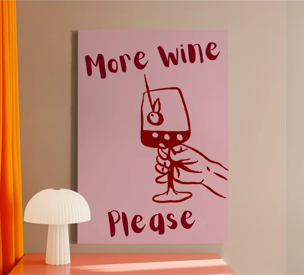 More Wine Please Minimal Illustration in Red and Pink canvas by The Art Club