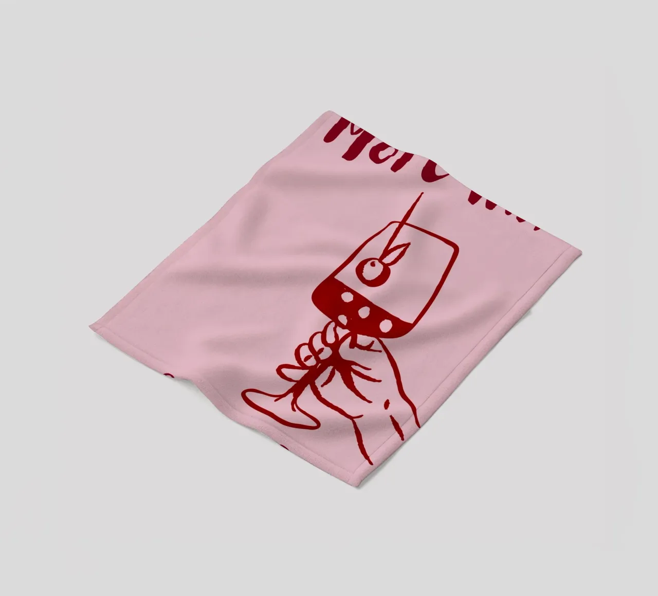 More Wine Please Illustrazione minimale in rosso e rosa coperta in pile da The Art Club