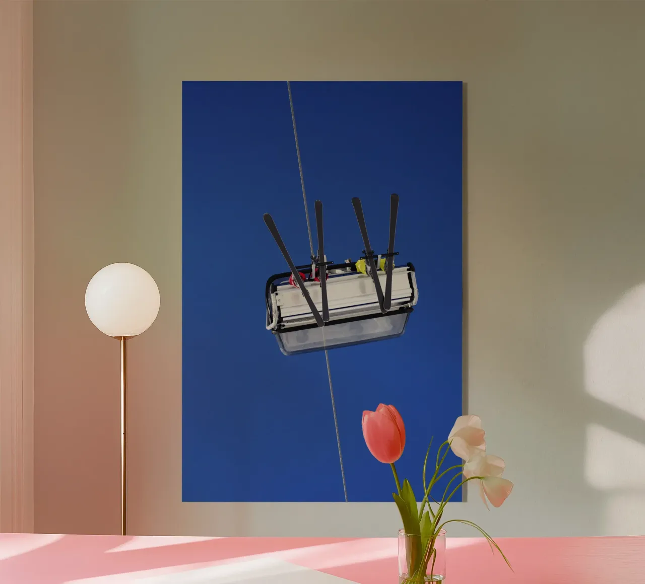 Sciatore in ascensore, Alpi plexiglass da atmospheric pictures