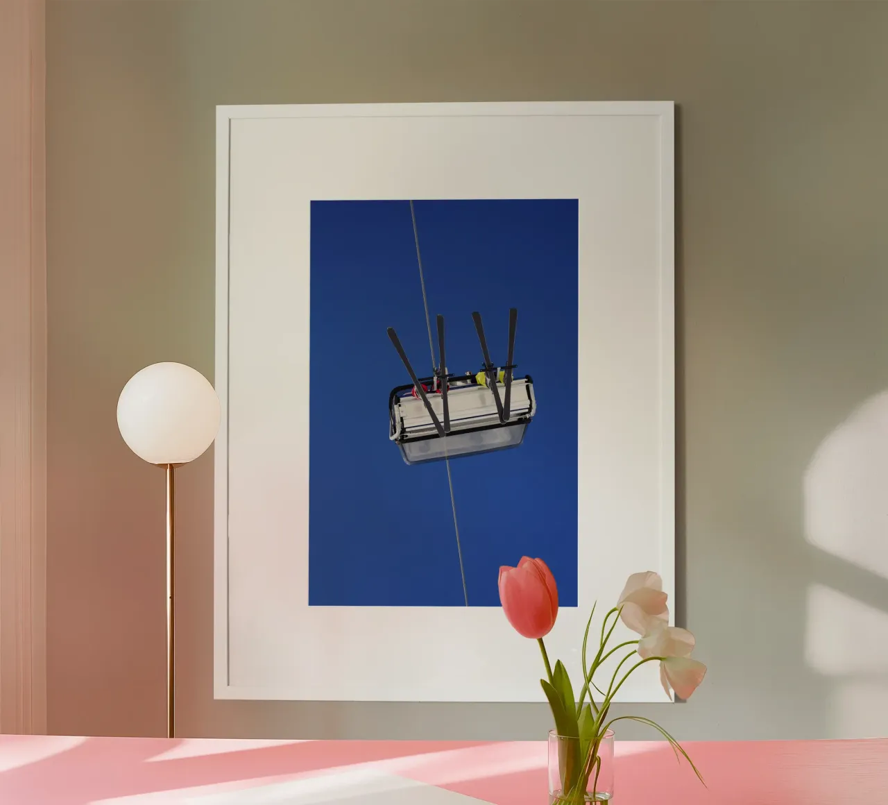 Sciatore in ascensore, Alpi carta hahnemühle da art picture