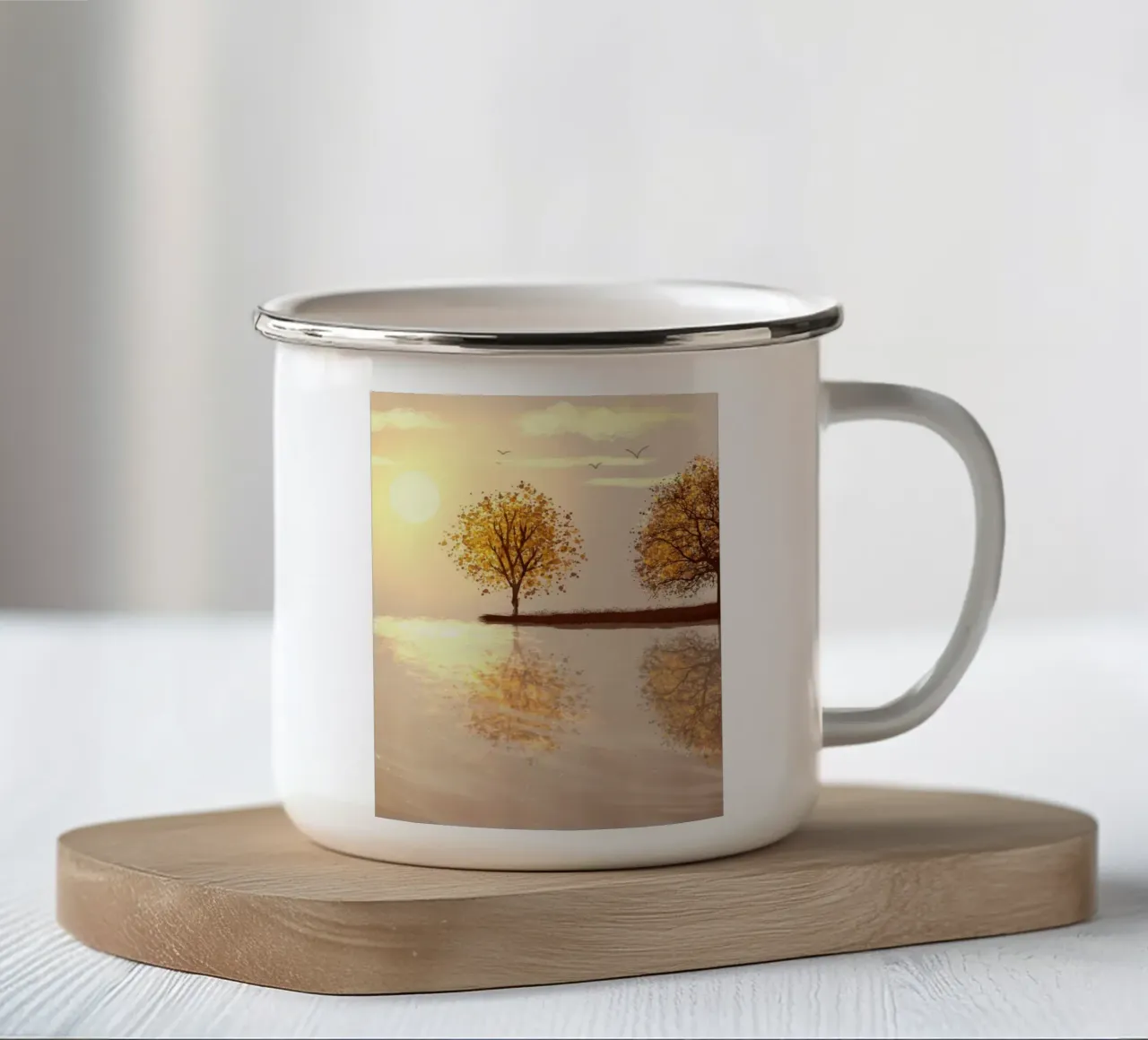 tree reflect in the sunlight tazza in smalto da scoten